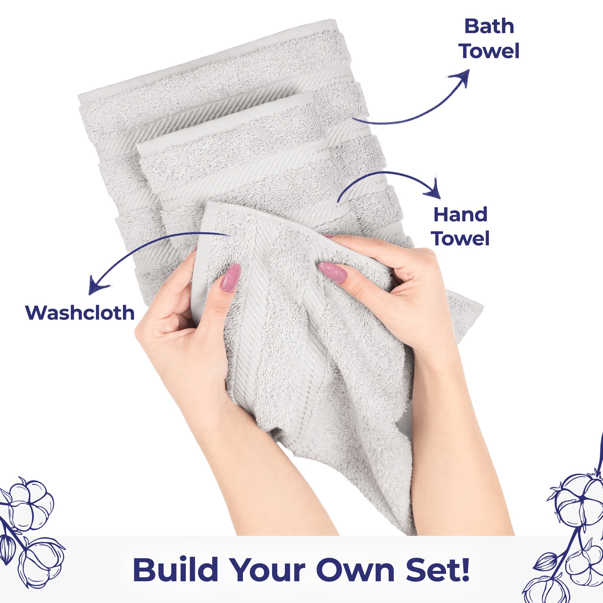 American Soft Linen Single Piece 100% Cotton Turkish Towels with 20 Different Colors, Create Your Set, Silver Gray, Washcloth towels 3