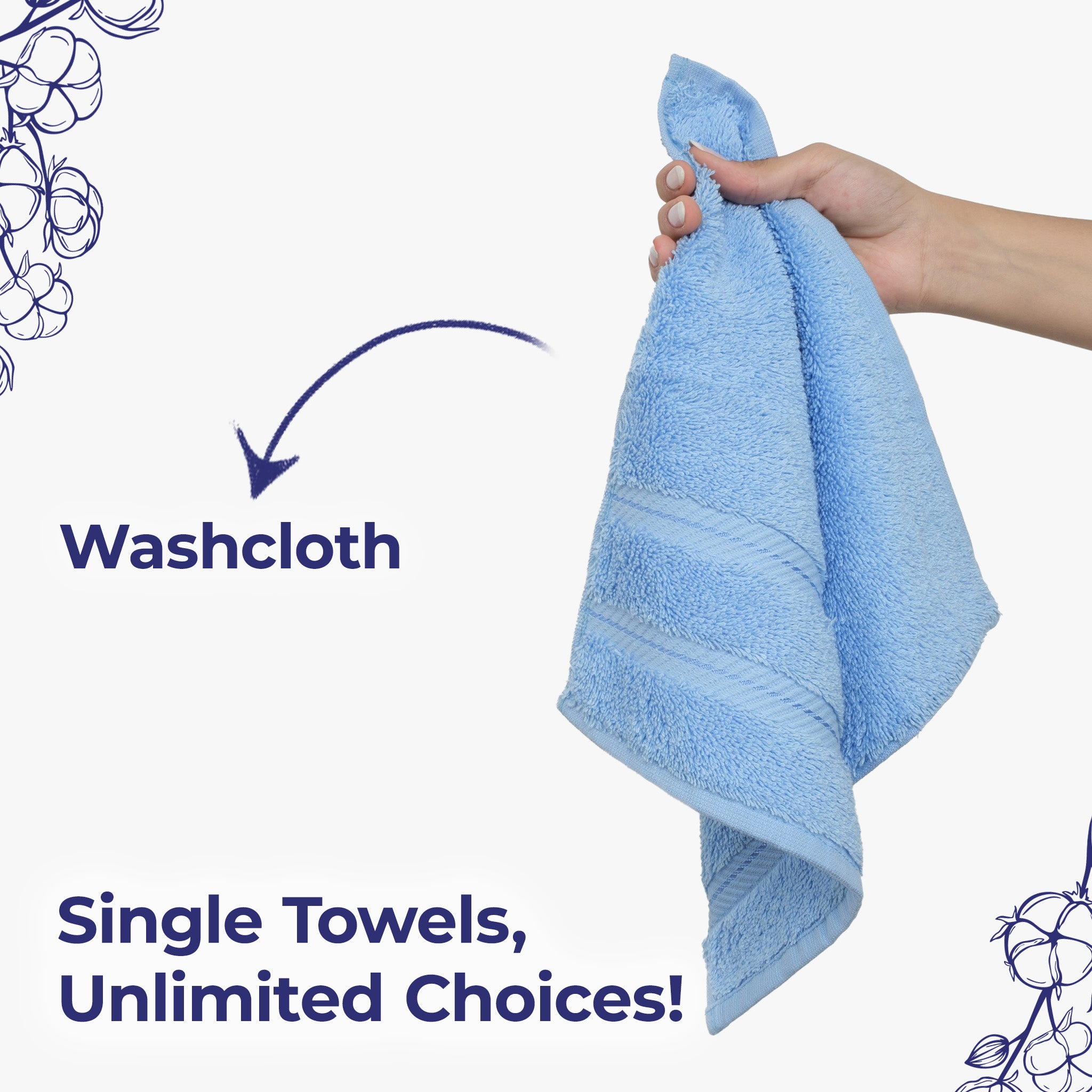 American Soft Linen Single Piece 100% Cotton Turkish Towels with 20 Different Colors, Create Your Set, Sky Blue, Washcloth towels 2