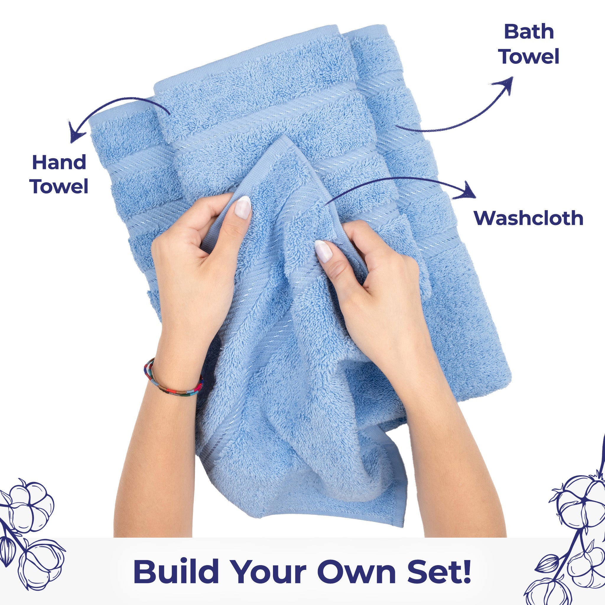 American Soft Linen Single Piece 100% Cotton Turkish Towels with 20 Different Colors, Create Your Set, Sky Blue, Washcloth towels 3