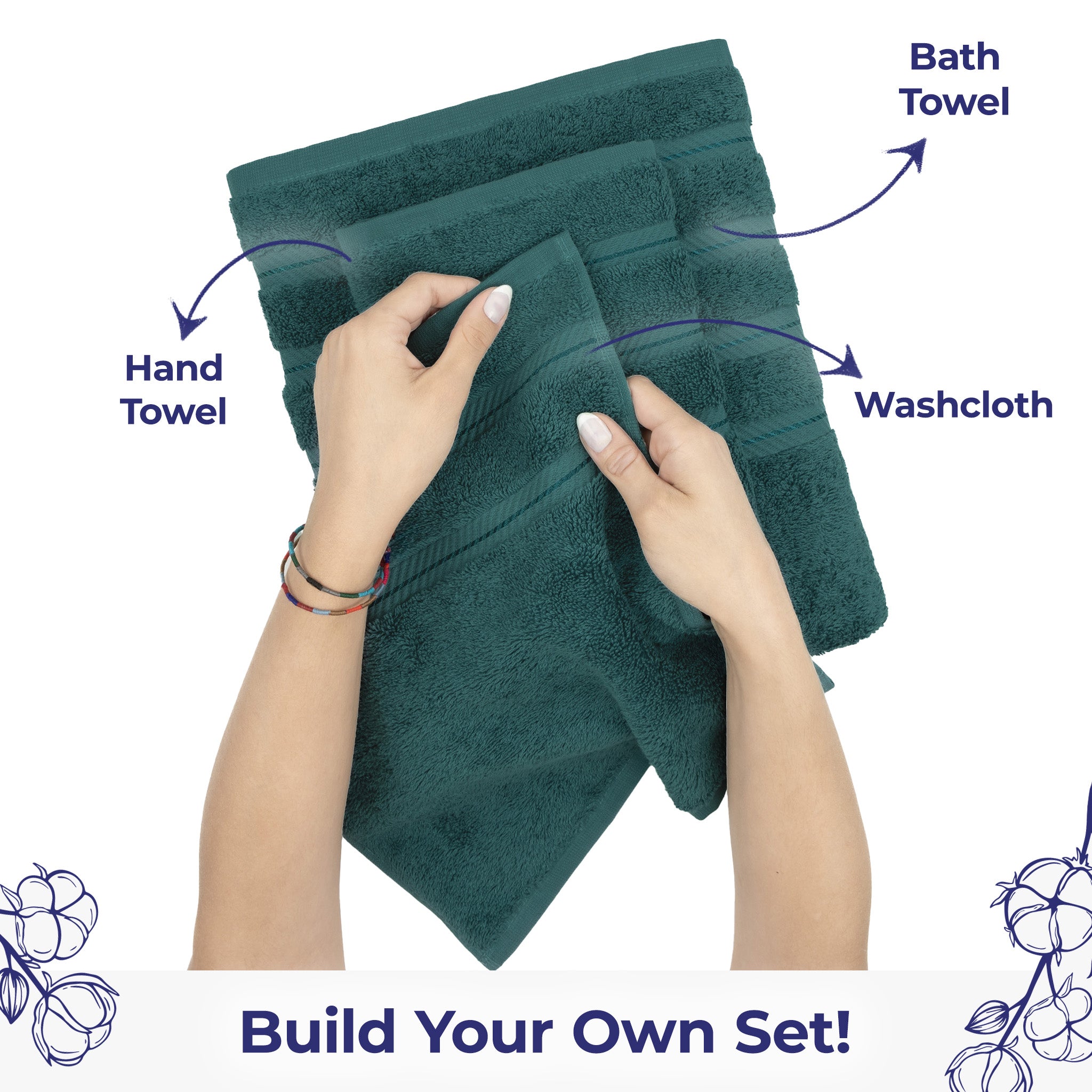 American Soft Linen Single Piece 100% Cotton Turkish Towels with 20 Different Colors, Create Your Set, Teal, Washcloth towels 2