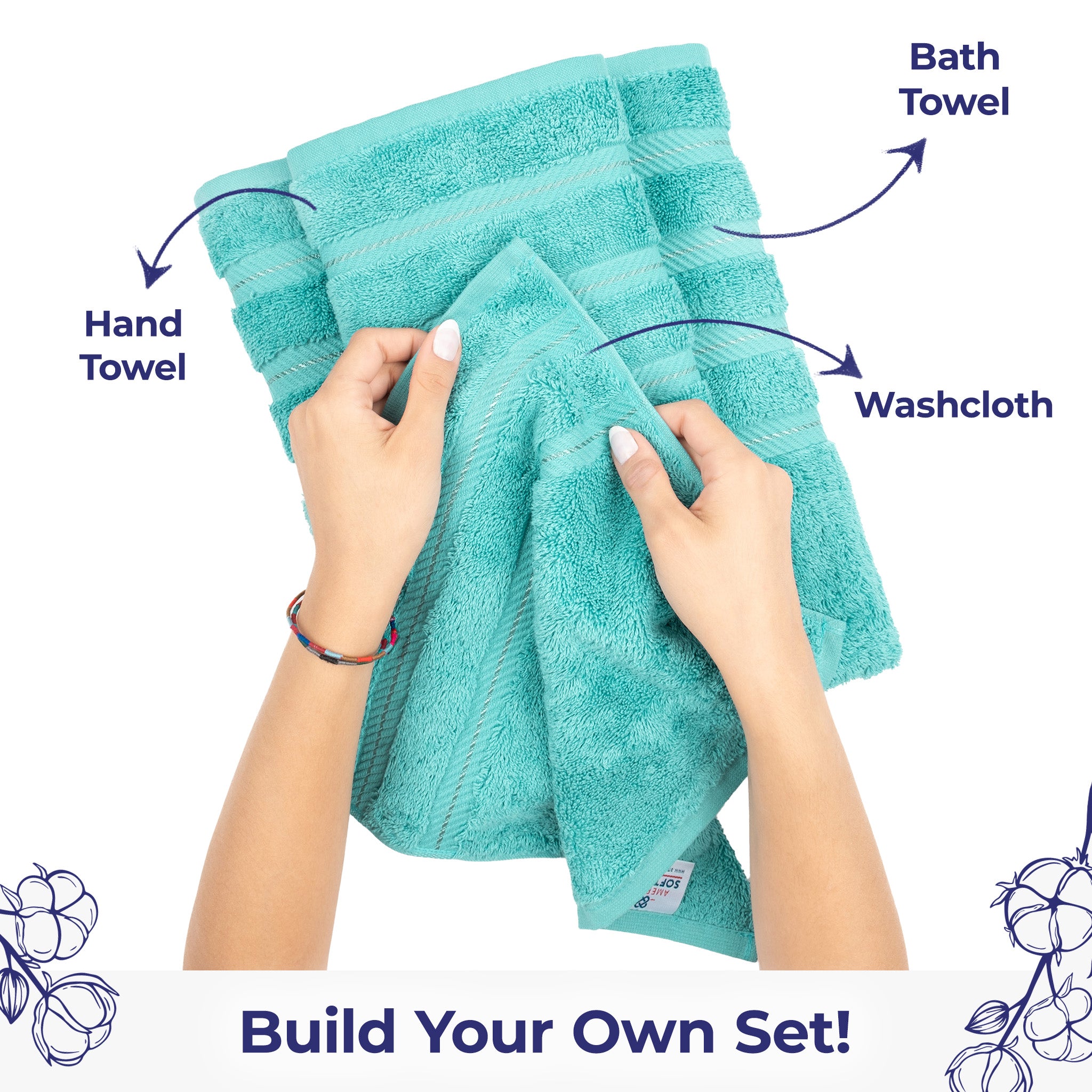 American Soft Linen Single Piece 100% Cotton Turkish Towels with 20 Different Colors, Create Your Set, Turquoise, Washcloth towels 3