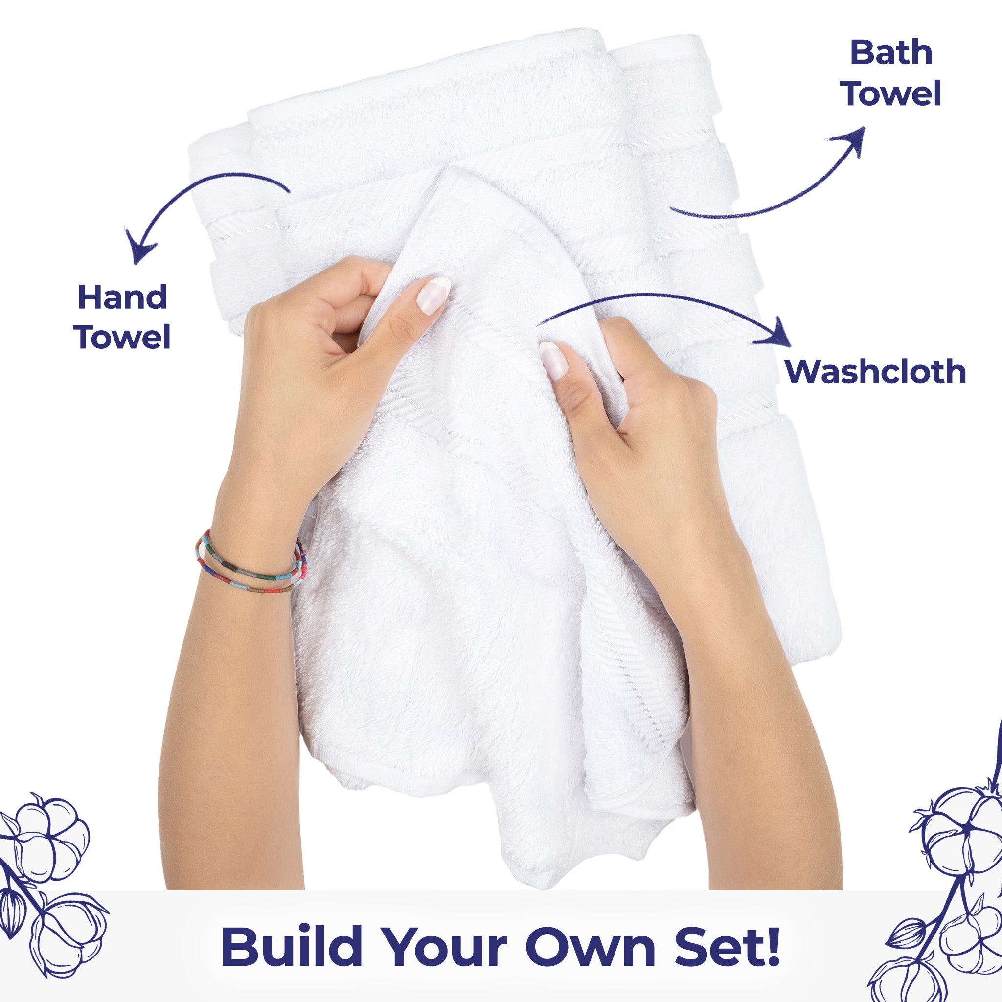 American Soft Linen Single Piece 100% Cotton Turkish Towels with 20 Different Colors, Create Your Set, White, Washcloth towels 3