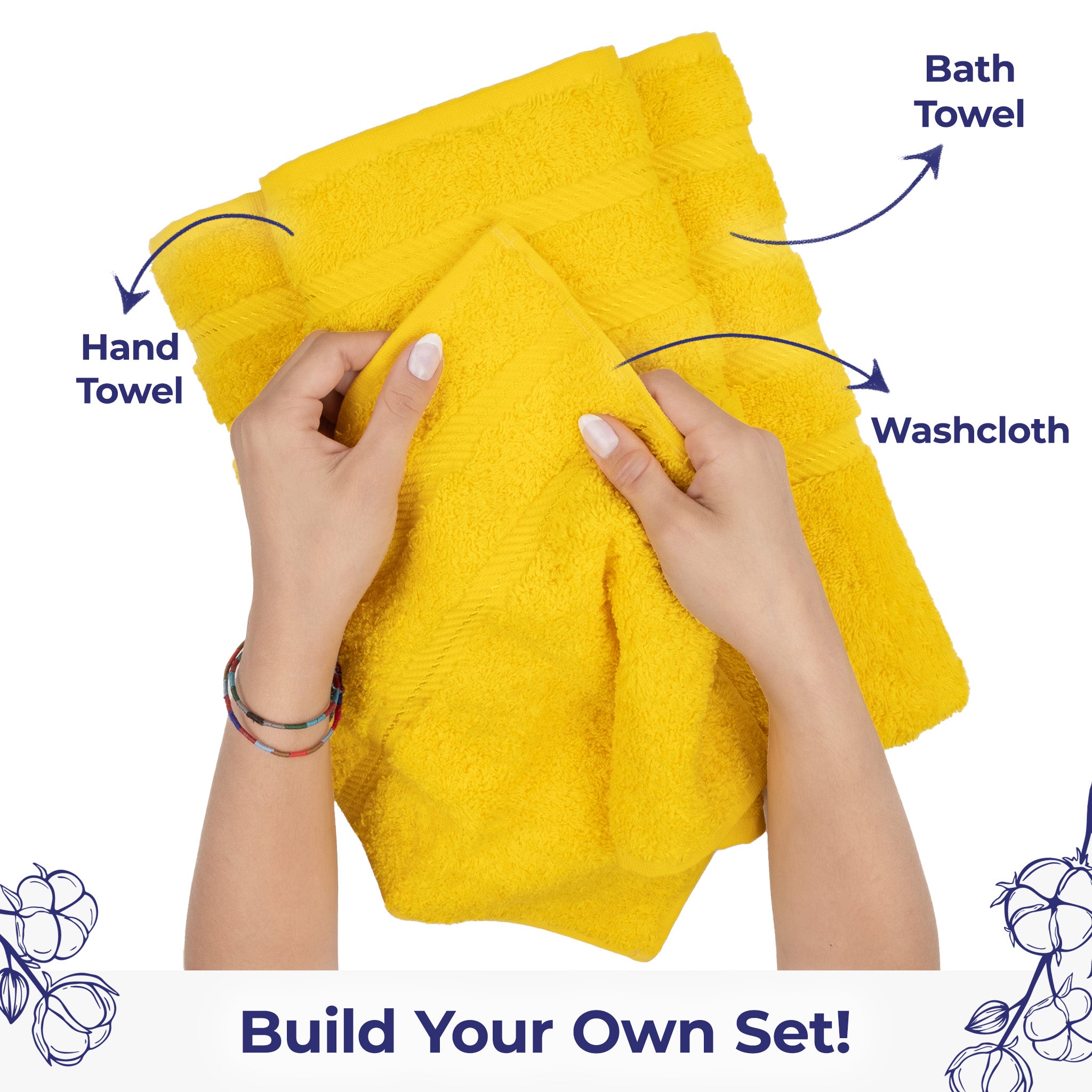 American Soft Linen Single Piece 100% Cotton Turkish Towels with 20 Different Colors, Create Your Set, Yellow, Washcloth towels 3