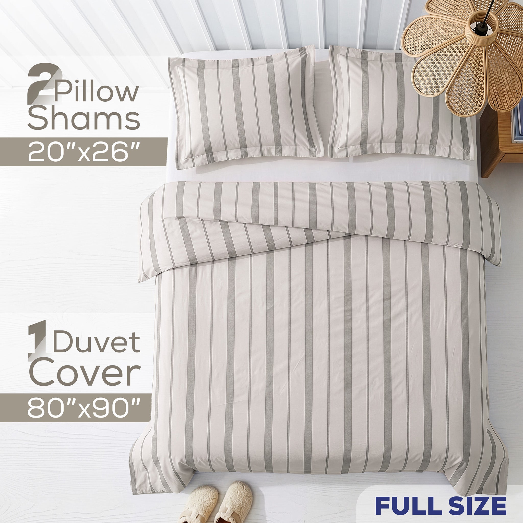 American Soft Linen 100% Washed Cotton Percale Duvet Cover Set – 200TC Yarn-Dyed Striped Bedding with 2 Pillow Shams