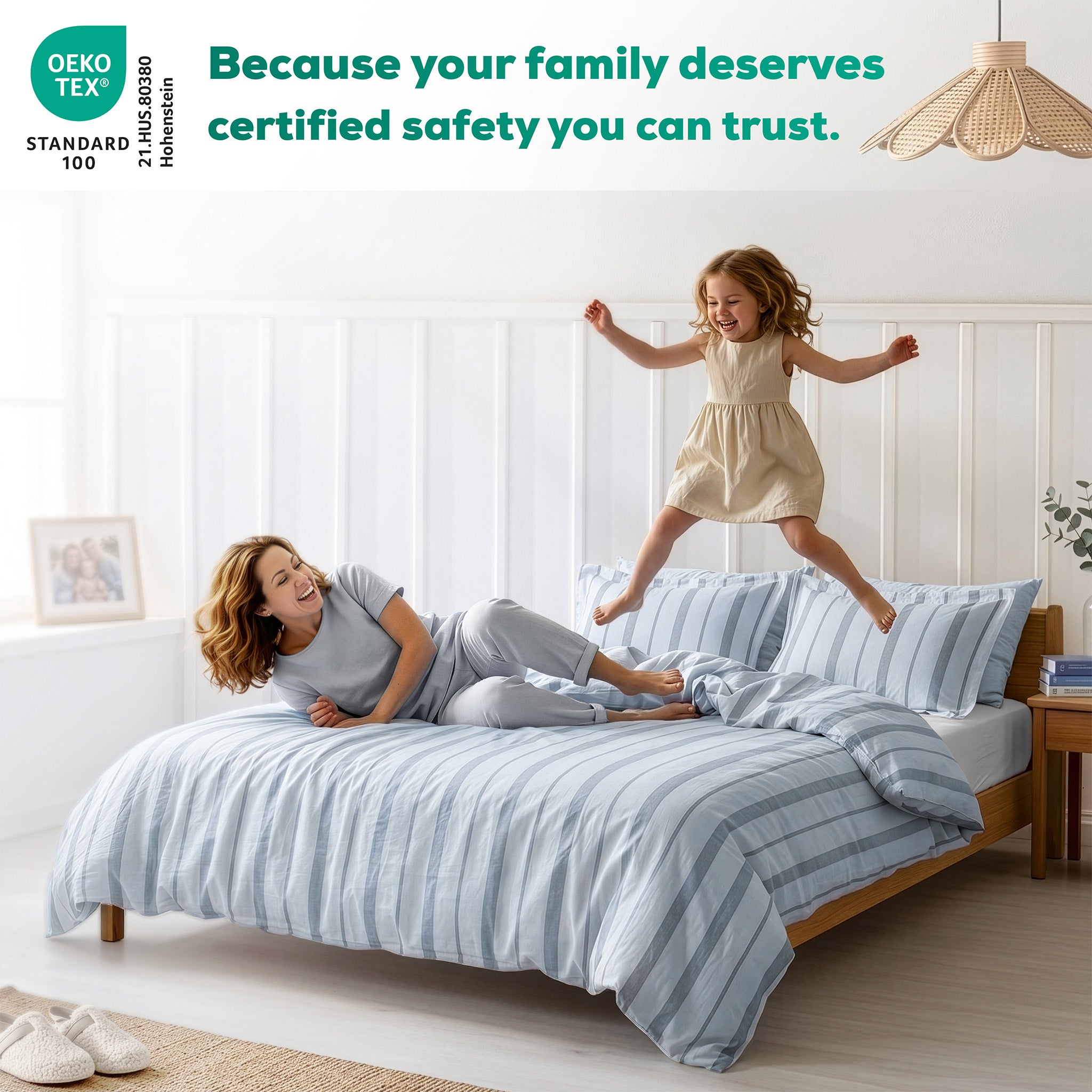 American Soft Linen 100% Washed Cotton Percale Duvet Cover Set – 200TC Yarn-Dyed Striped Bedding with 2 Pillow Shams