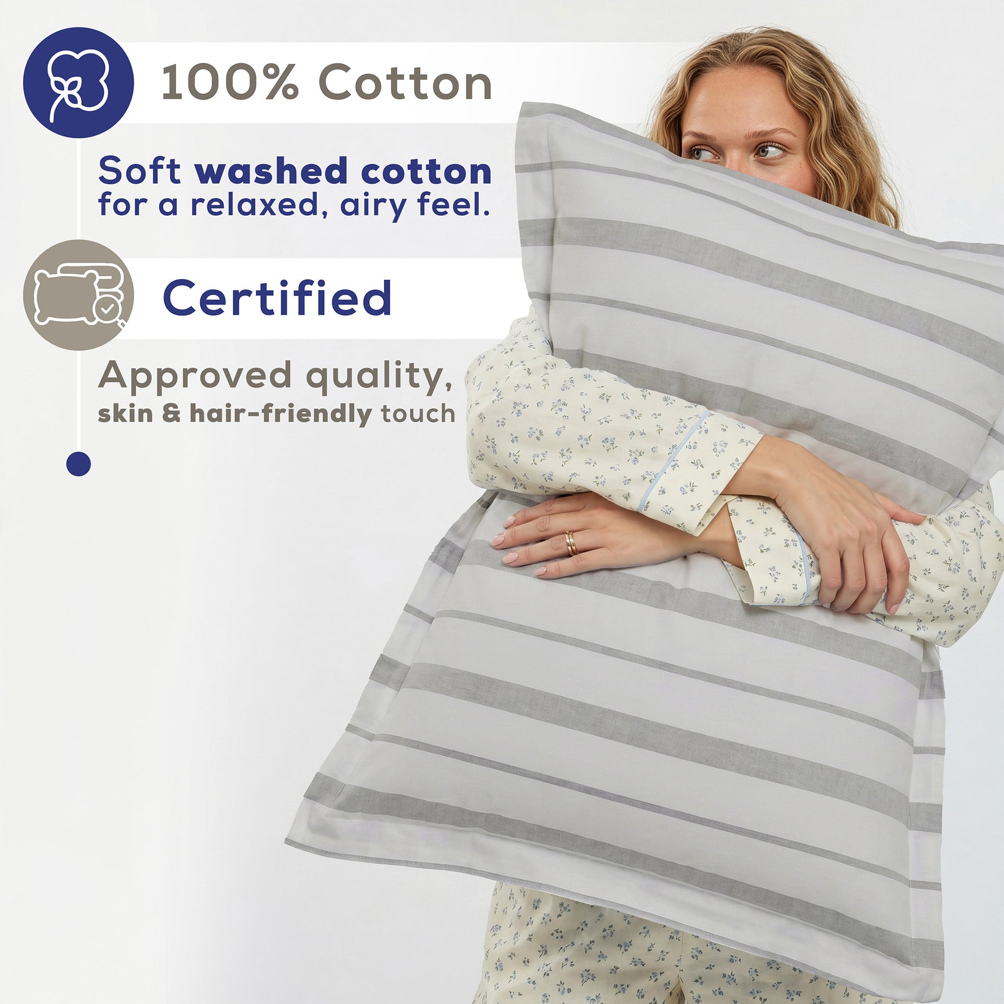American Soft Linen 100% Washed Cotton Percale Duvet Cover Set – 200TC Yarn-Dyed Striped Bedding with 2 Pillow Shams