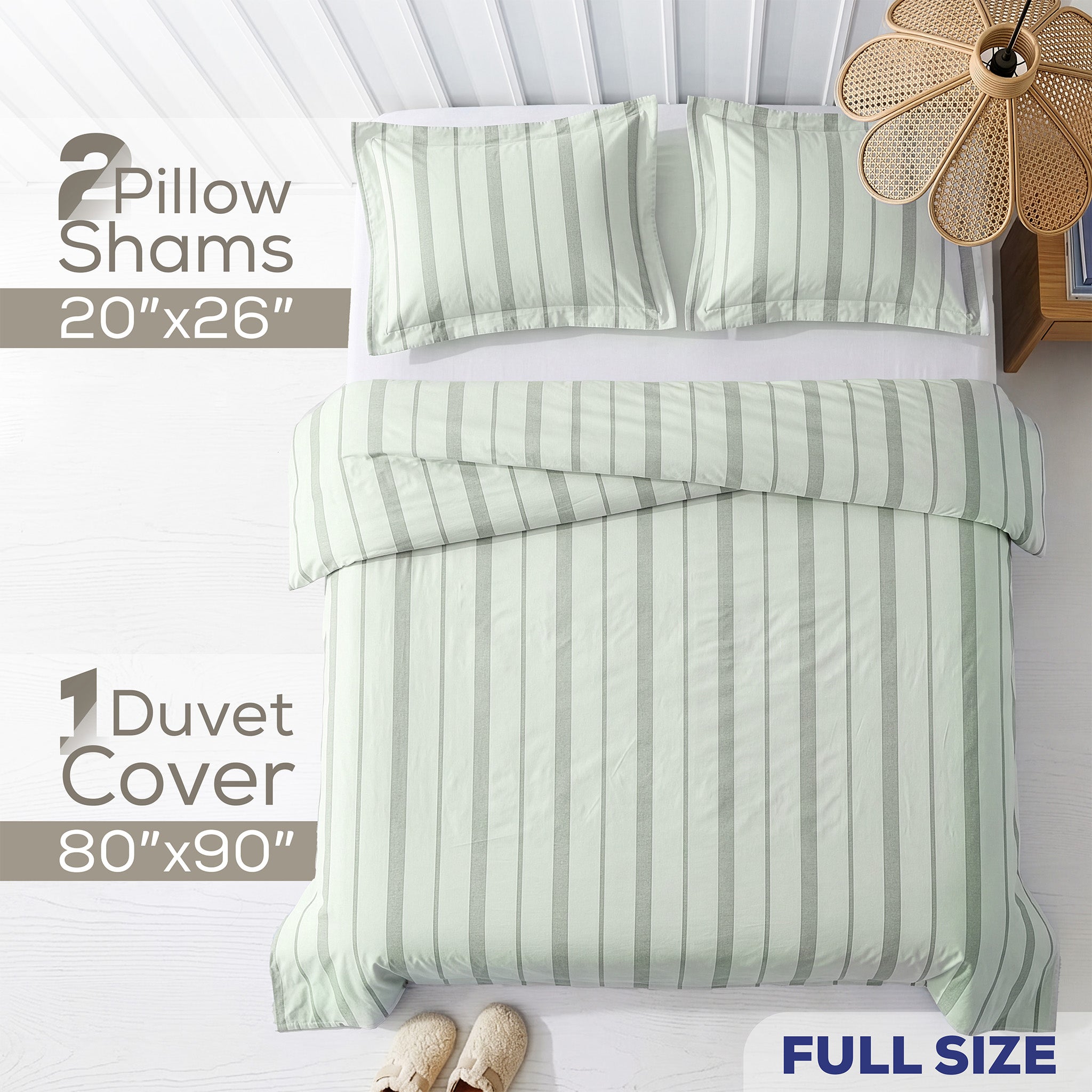 American Soft Linen 100% Washed Cotton Percale Duvet Cover Set – 200TC Yarn-Dyed Striped Bedding with 2 Pillow Shams