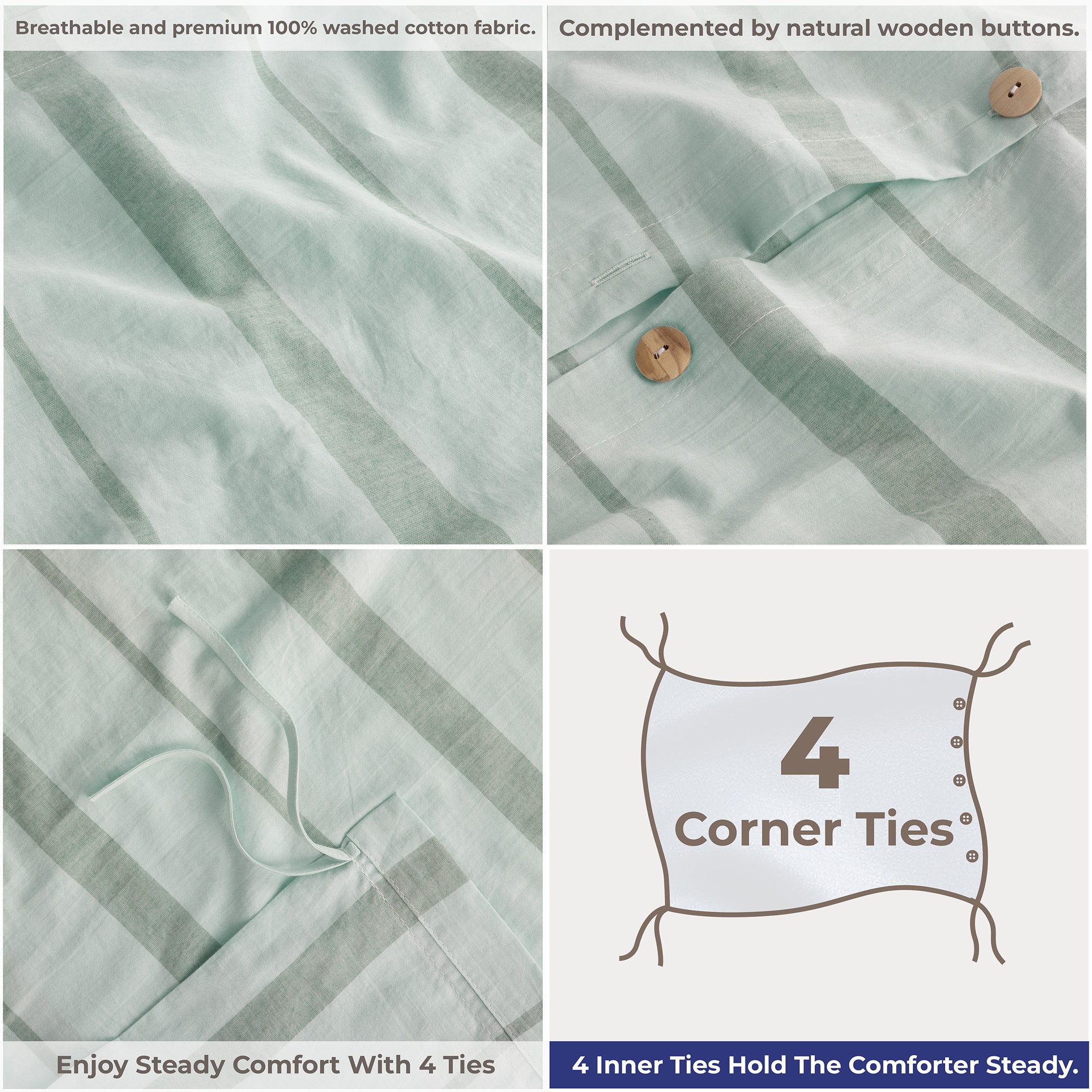 American Soft Linen 100% Washed Cotton Percale Duvet Cover Set – 200TC Yarn-Dyed Striped Bedding with 2 Pillow Shams