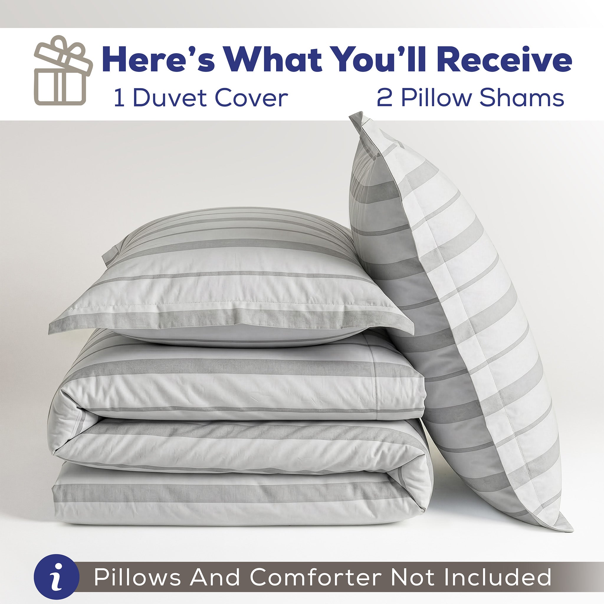 American Soft Linen 100% Washed Cotton Percale Duvet Cover Set – 200TC Yarn-Dyed Striped Bedding with 2 Pillow Shams