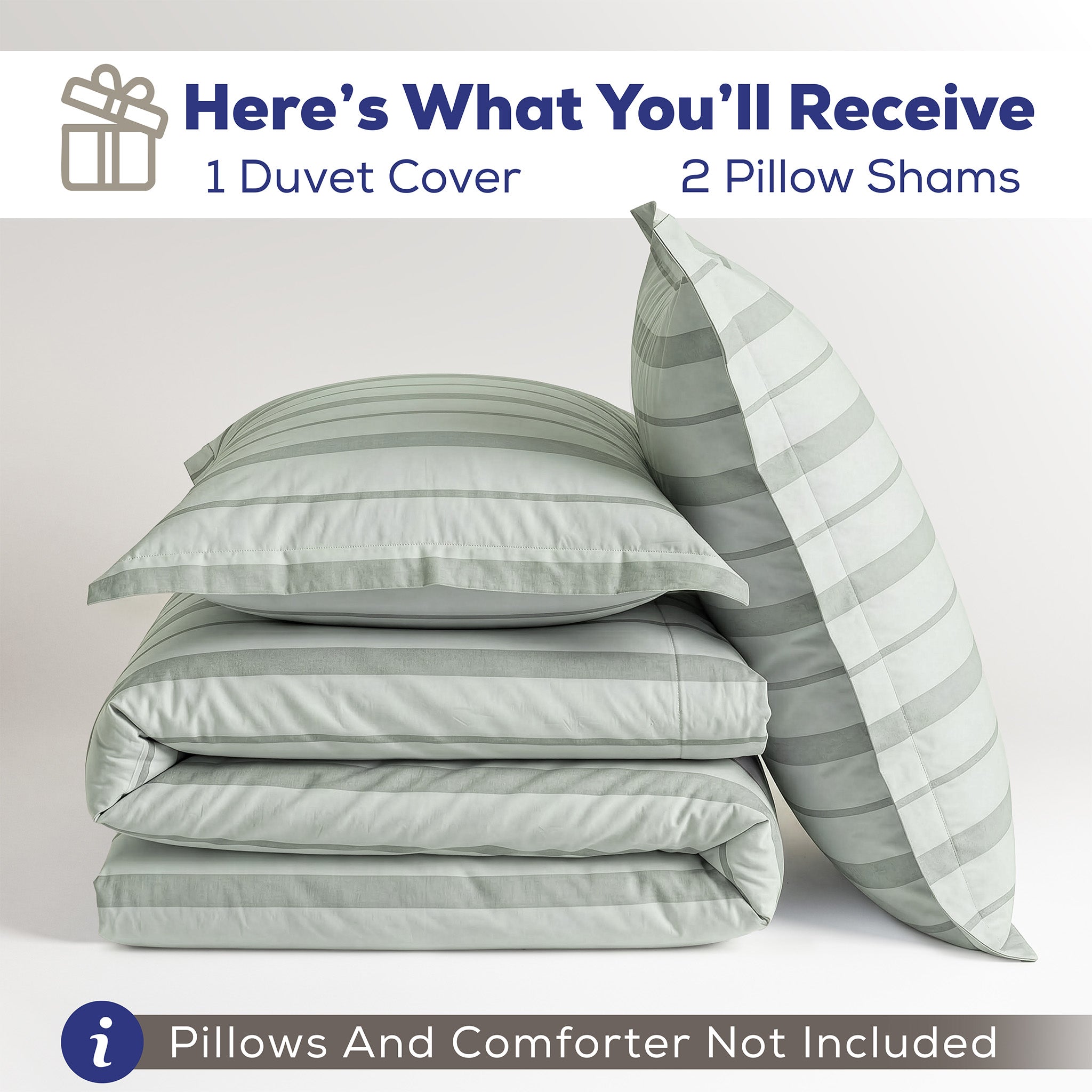American Soft Linen 100% Washed Cotton Percale Duvet Cover Set – 200TC Yarn-Dyed Striped Bedding with 2 Pillow Shams