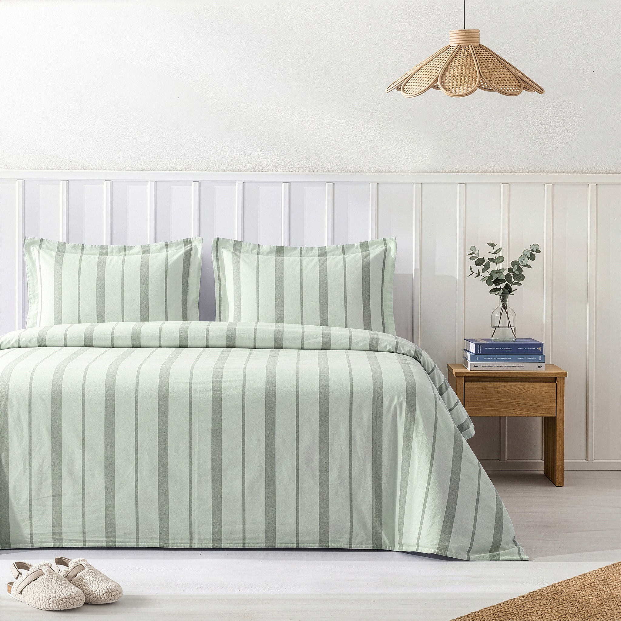 American Soft Linen 100% Washed Cotton Percale Duvet Cover Set – 200TC Yarn-Dyed Striped Bedding with 2 Pillow Shams