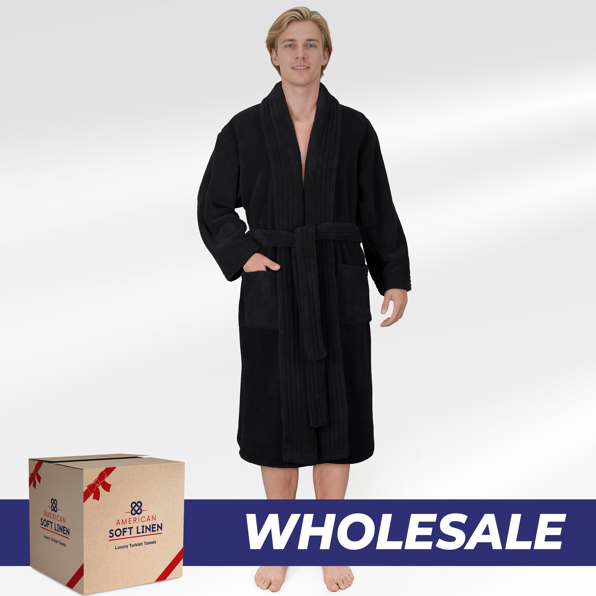 American Soft Linen Luxury Men’s Fleece Bathrobe – Ultra Soft, Warm & Lightweight Plush Robe Wholesale