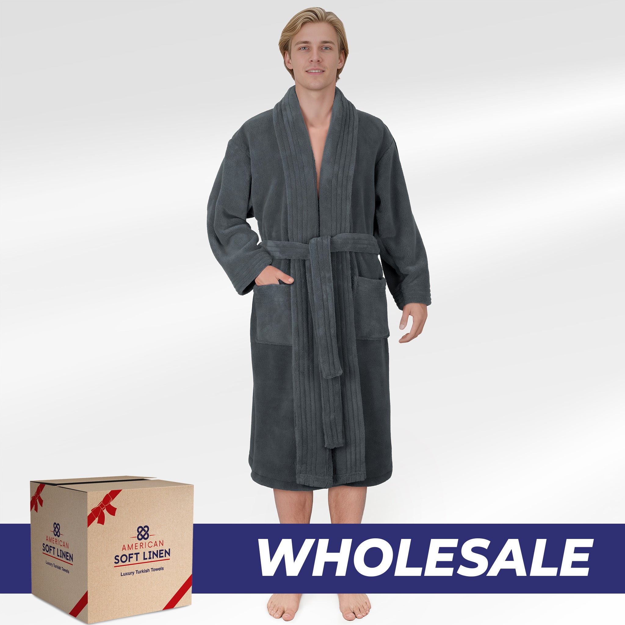 American Soft Linen Luxury Men’s Fleece Bathrobe – Ultra Soft, Warm & Lightweight Plush Robe Wholesale
