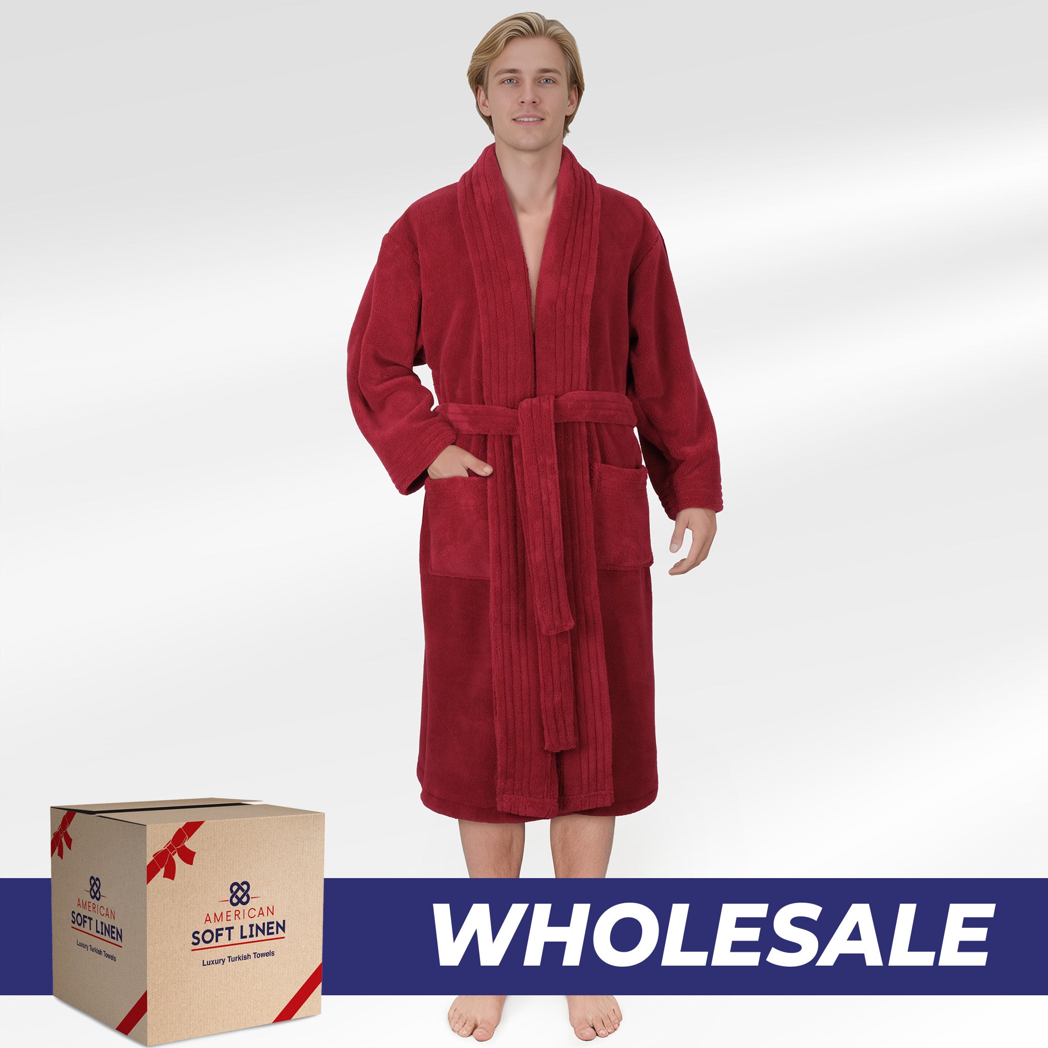 American Soft Linen Luxury Men’s Fleece Bathrobe – Ultra Soft, Warm & Lightweight Plush Robe Wholesale