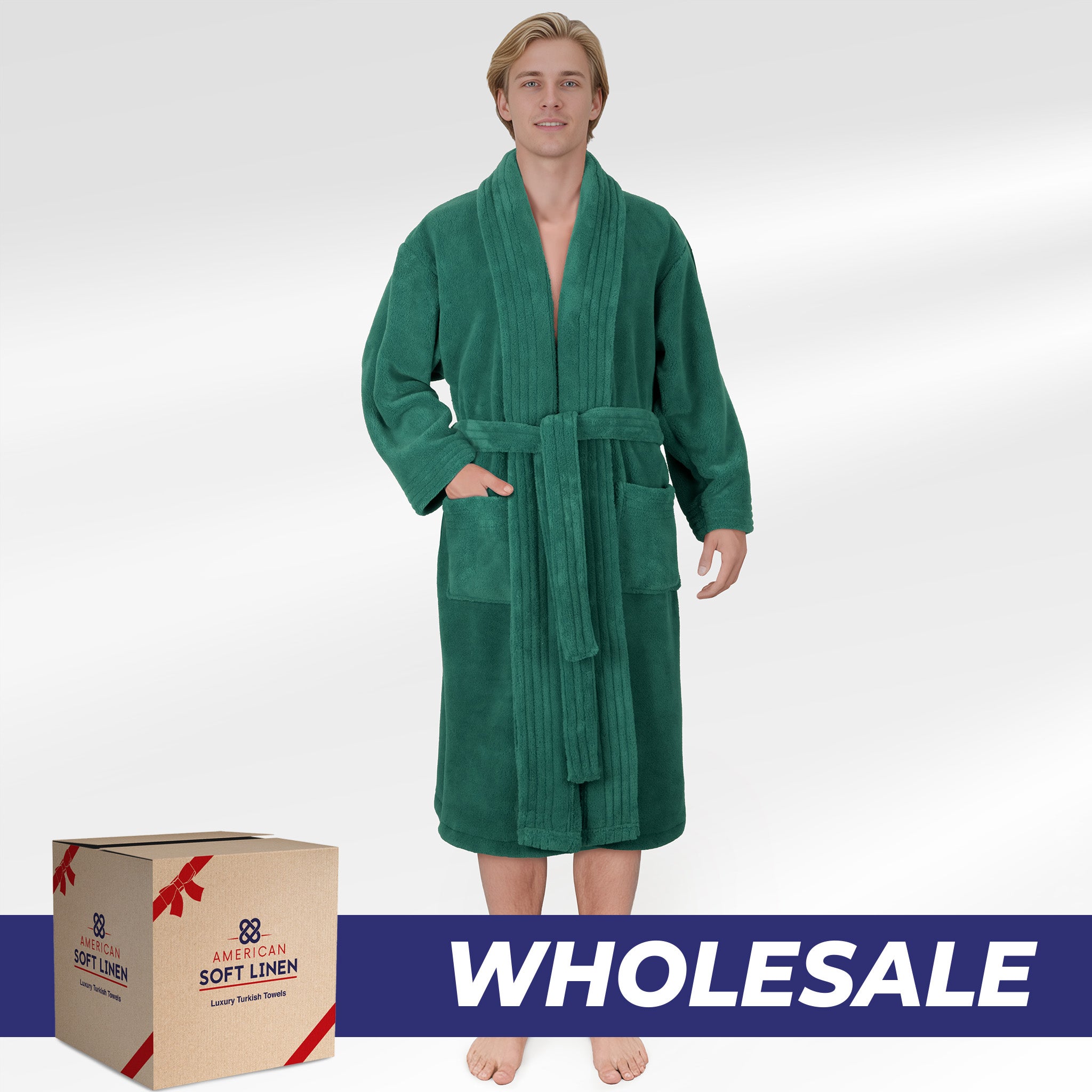 American Soft Linen Luxury Men’s Fleece Bathrobe – Ultra Soft, Warm & Lightweight Plush Robe Wholesale