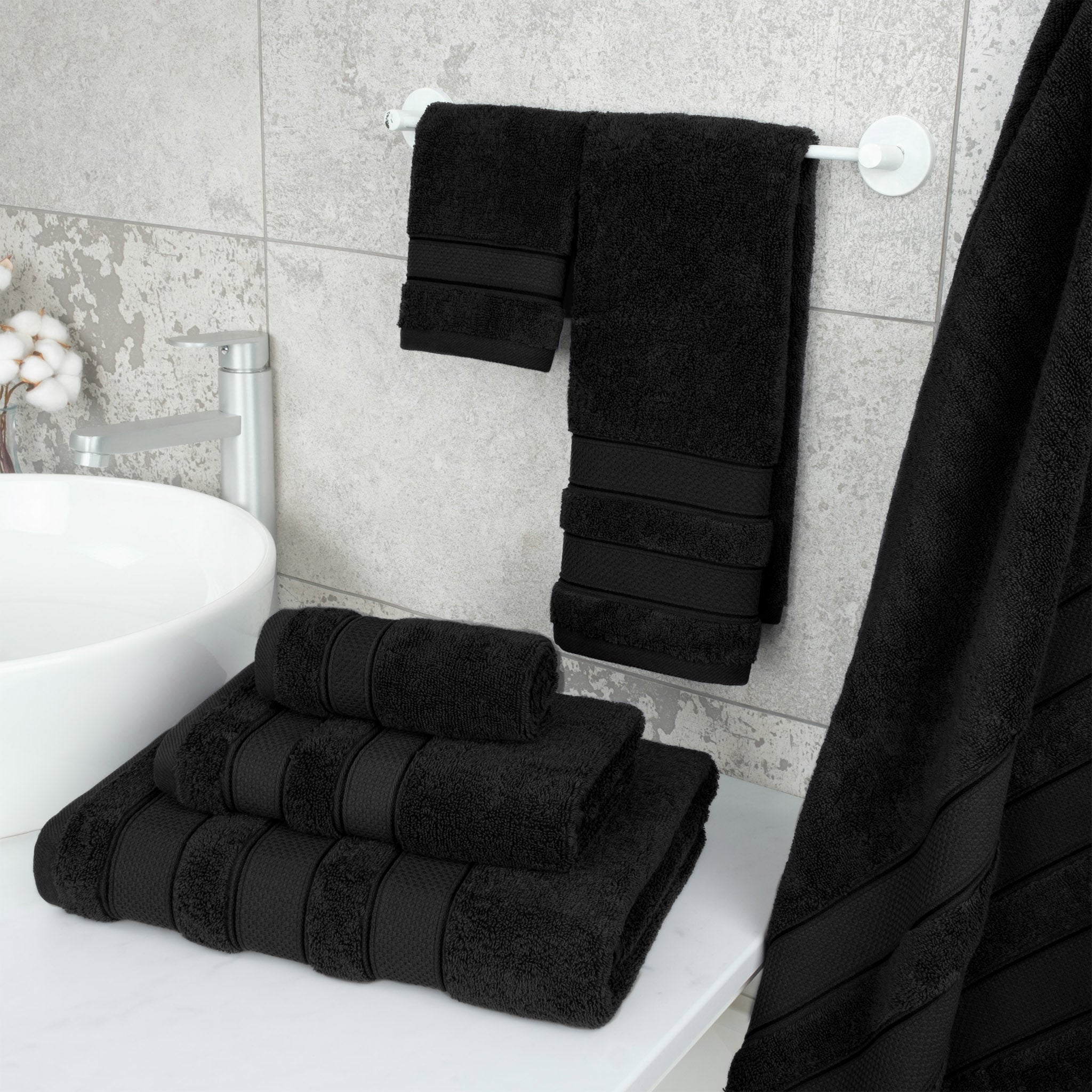 Salem 6 Piece 100% Turkish Combed Cotton Luxury Bath Towel Set - black-2