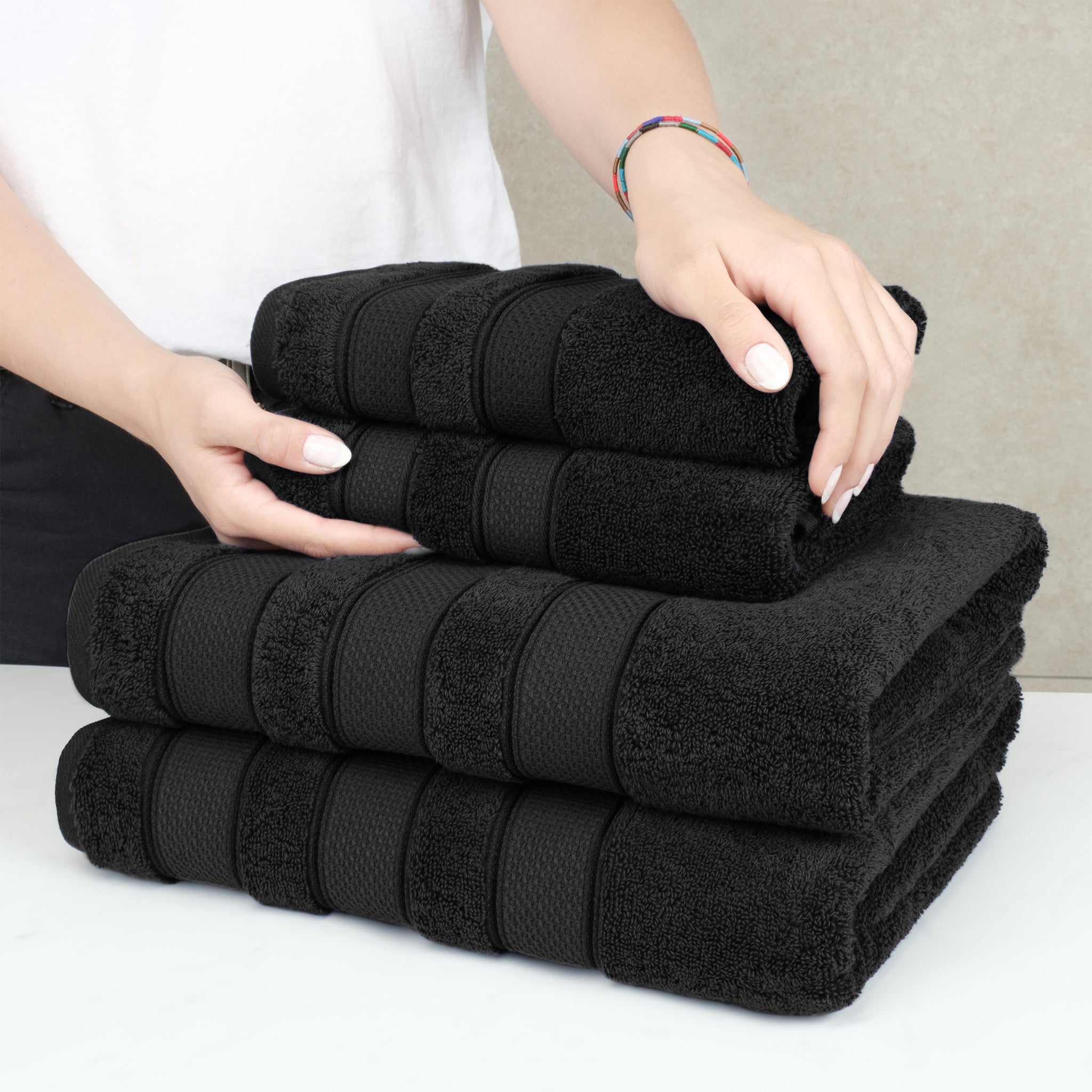 Salem 6 Piece 100% Turkish Combed Cotton Luxury Bath Towel Set, Black