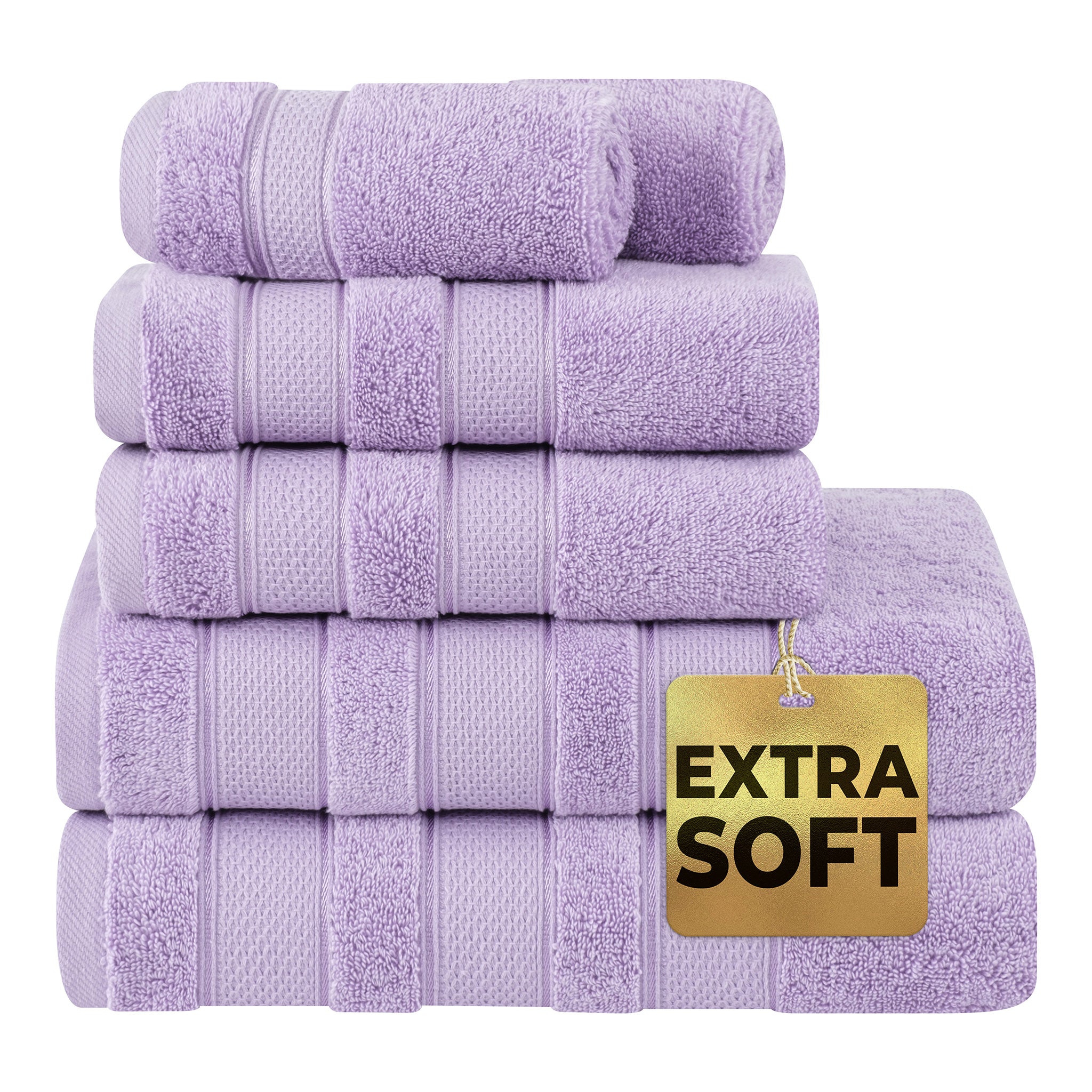 Salem 6 Piece 100% Turkish Combed Cotton Luxury Bath Towel Set - lilac-1
