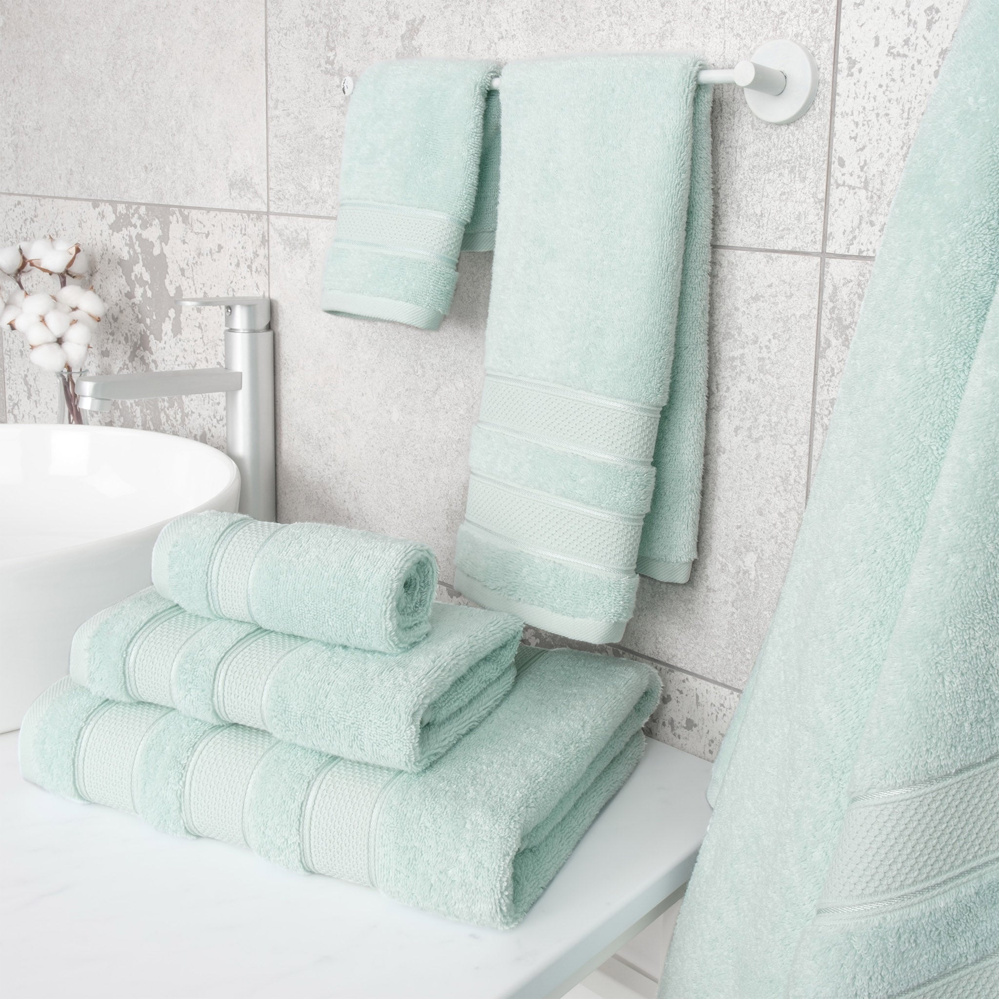 Salem 6 Piece 100% Turkish Combed Cotton Luxury Bath Towel Set - mint-2