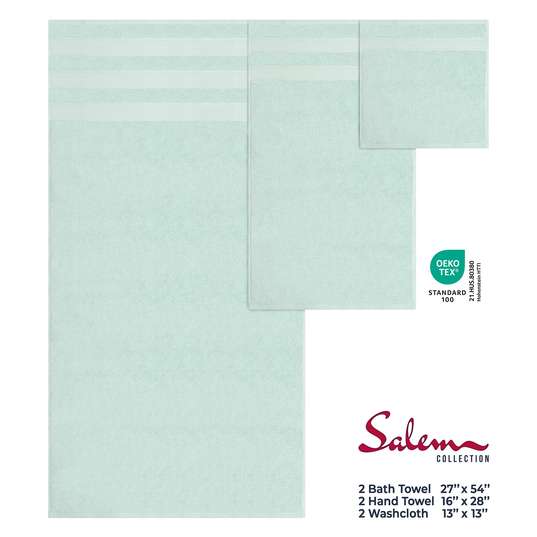 Salem 6 Piece 100% Turkish Combed Cotton Luxury Bath Towel Set - mint-4