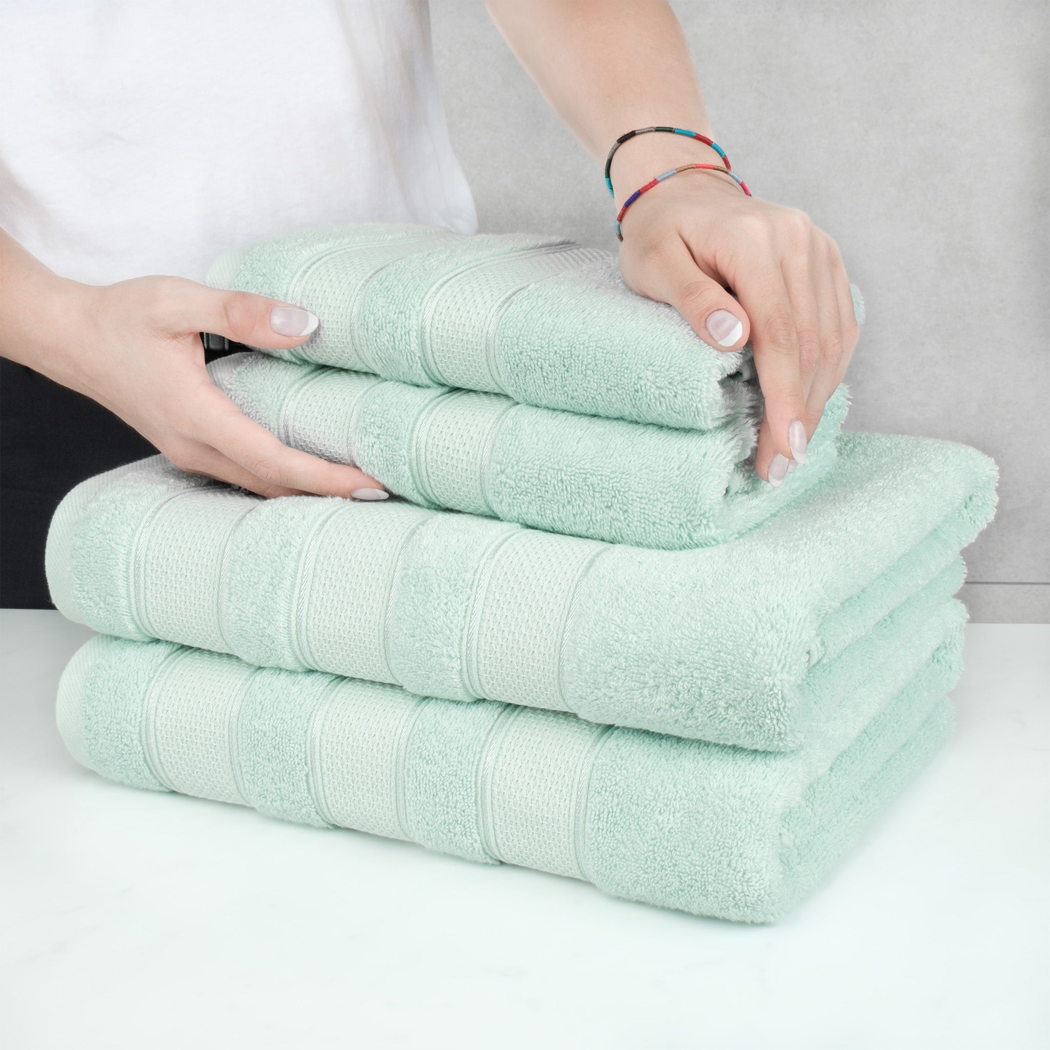 Salem 6 Piece 100% Turkish Combed Cotton Luxury Bath Towel Set - mint-6