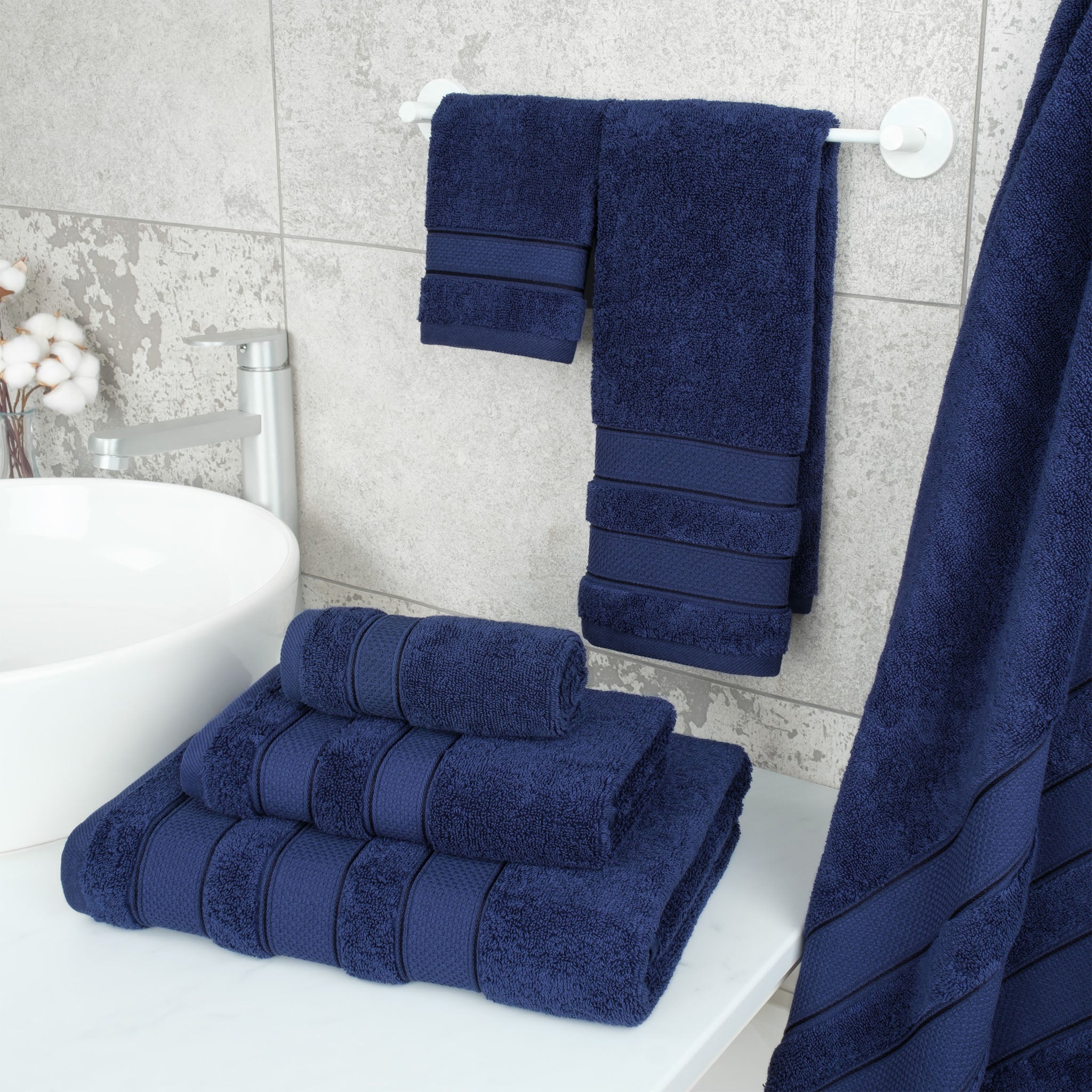 Salem 6 Piece 100% Turkish Combed Cotton Luxury Bath Towel Set - navy-blue-2