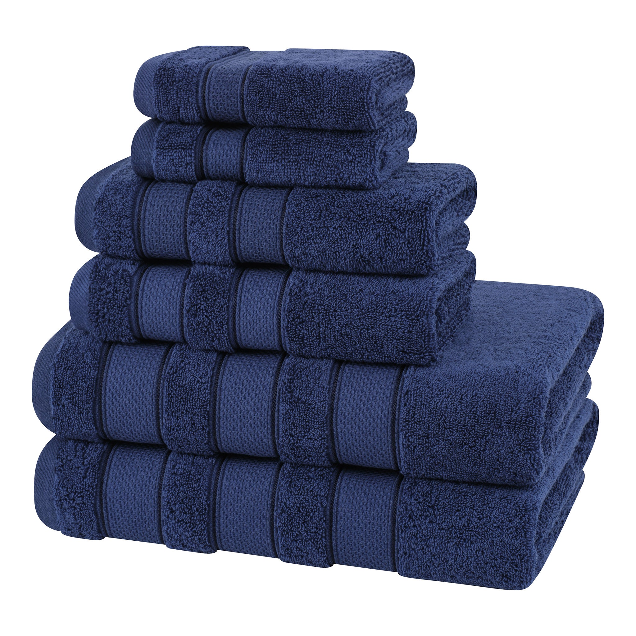 Salem 6 Piece 100% Turkish Combed Cotton Luxury Bath Towel Set - navy-blue-5