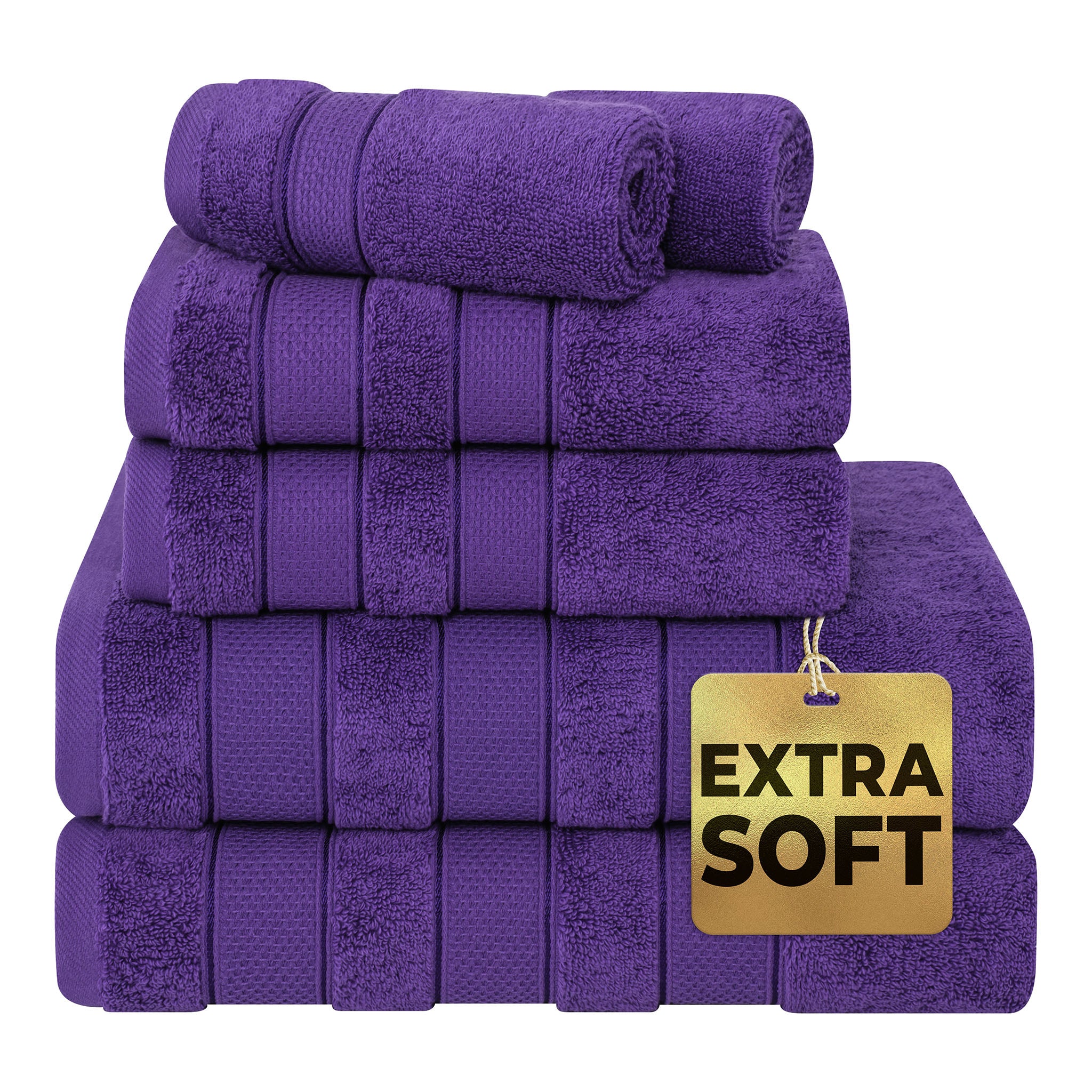 Salem 6 Piece 100% Turkish Combed Cotton Luxury Bath Towel Set - purple-1