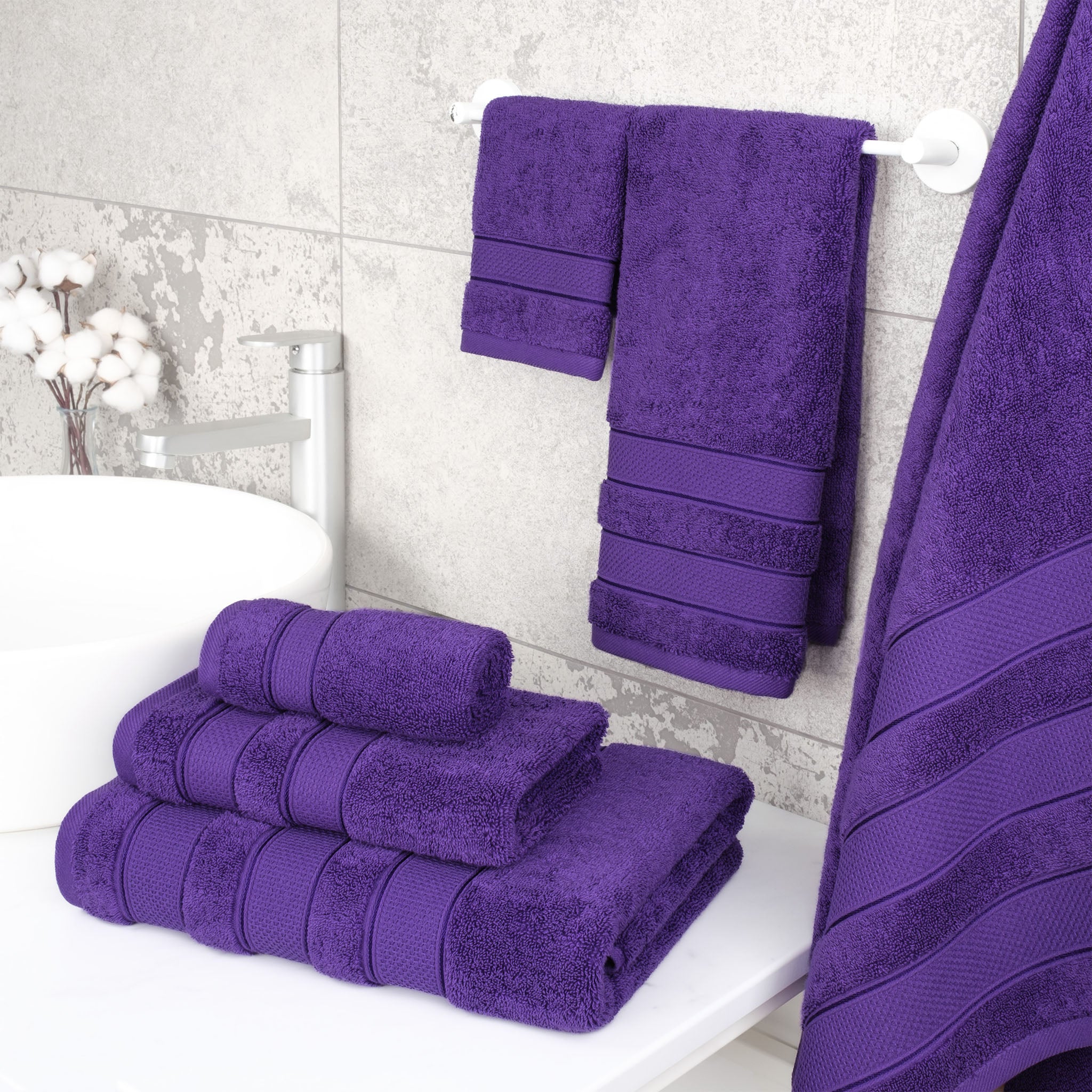 Salem 6 Piece 100% Turkish Combed Cotton Luxury Bath Towel Set - purple-2