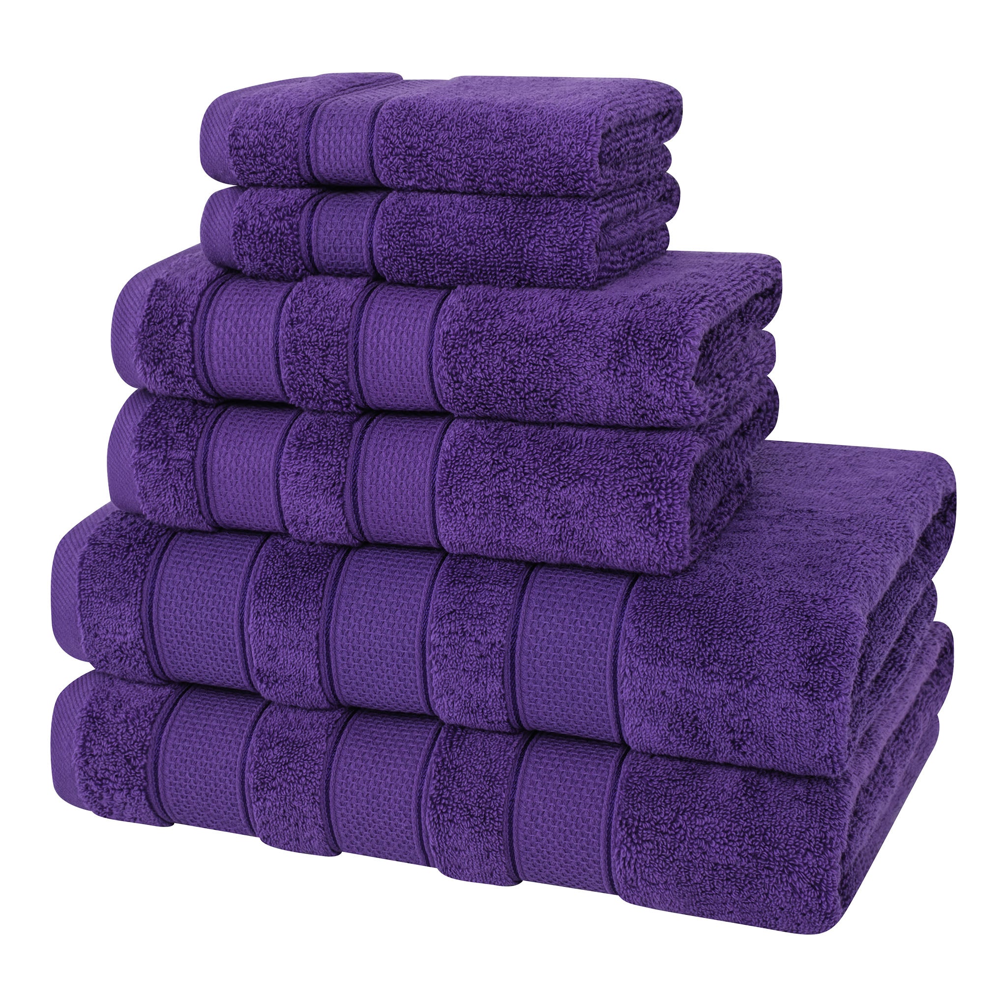 Salem 6 Piece 100% Turkish Combed Cotton Luxury Bath Towel Set - purple-5