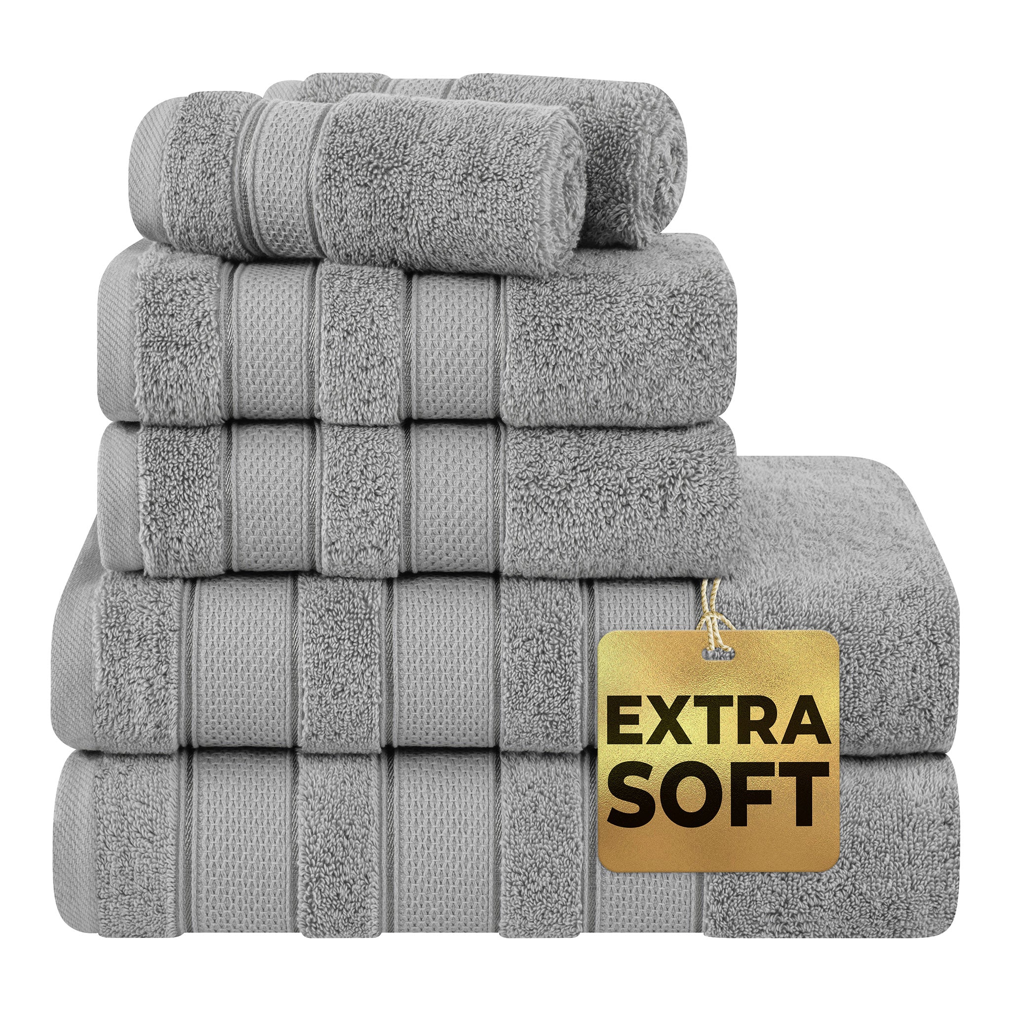 American Soft Linen Salem 6 Piece Bath Towel Set, 100% Turkish Combed Cotton, Dark Gray