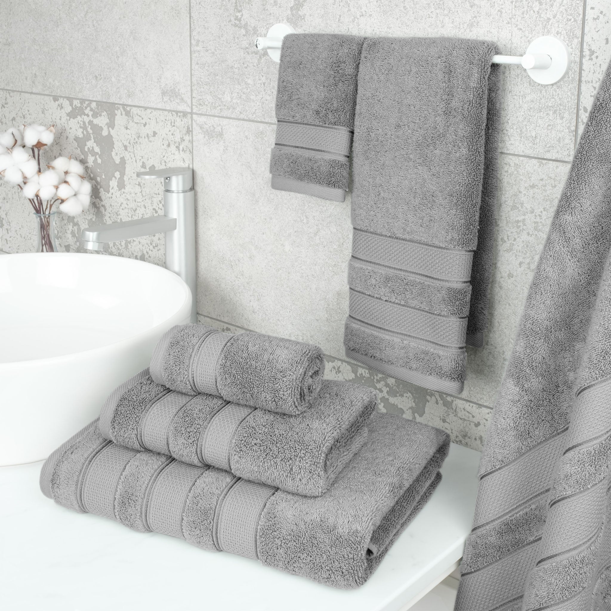 Salem 6 Piece 100% Turkish Combed Cotton Luxury Bath Towel Set - 10 Set  Case Pack