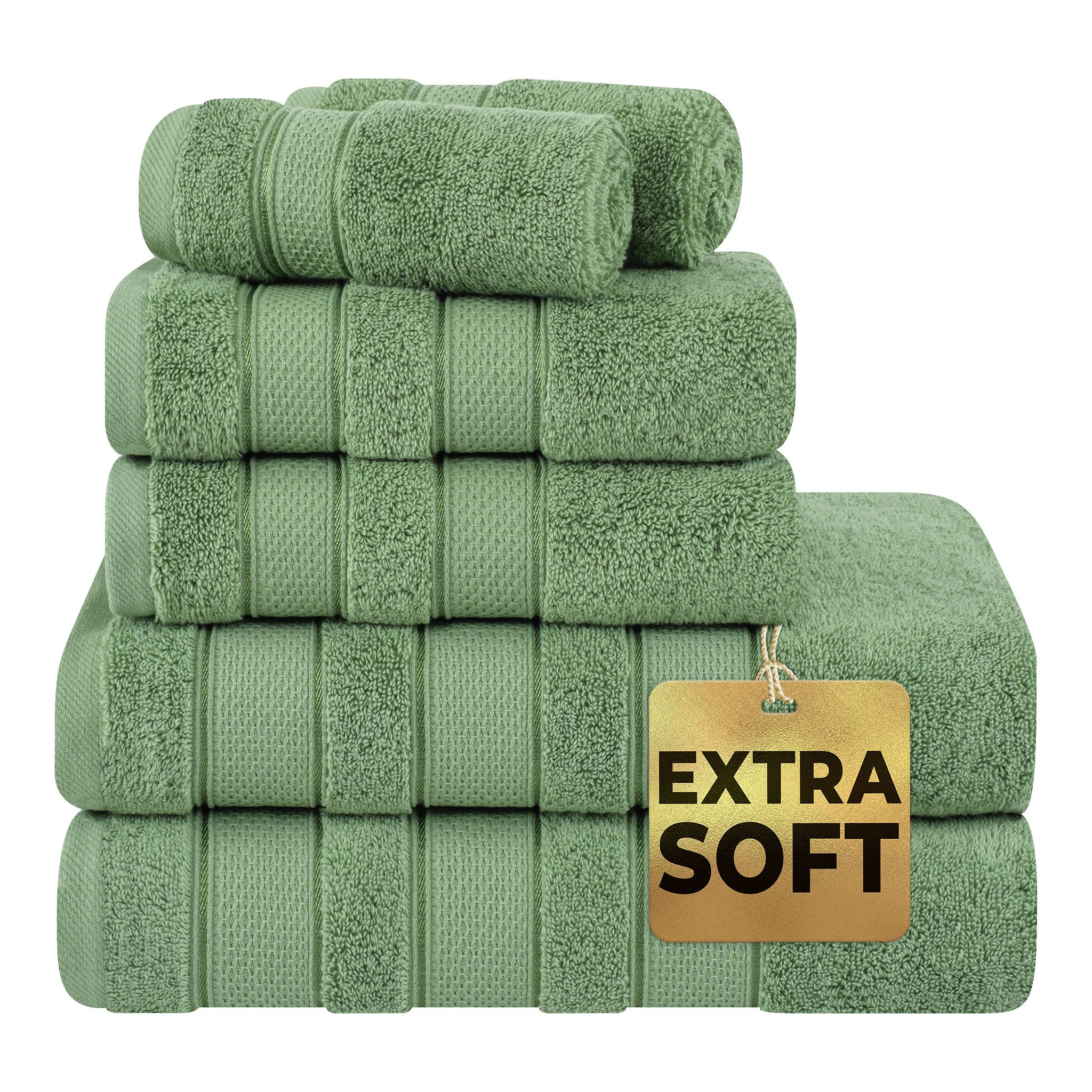 Salem 6 Piece 100% Turkish Combed Cotton Luxury Bath Towel Set - sage-green-1