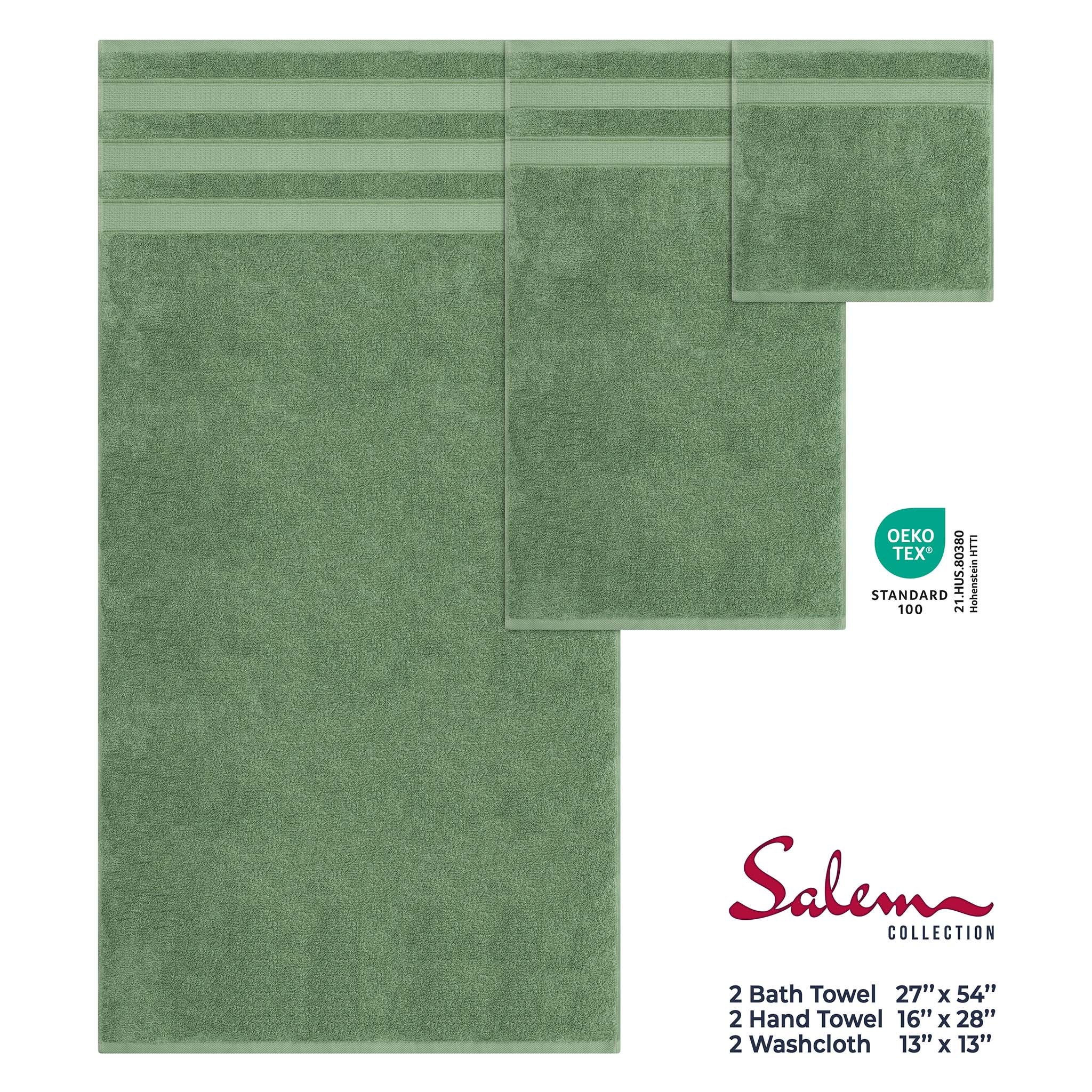 Salem 6 Piece 100% Turkish Combed Cotton Luxury Bath Towel Set - sage-green-4