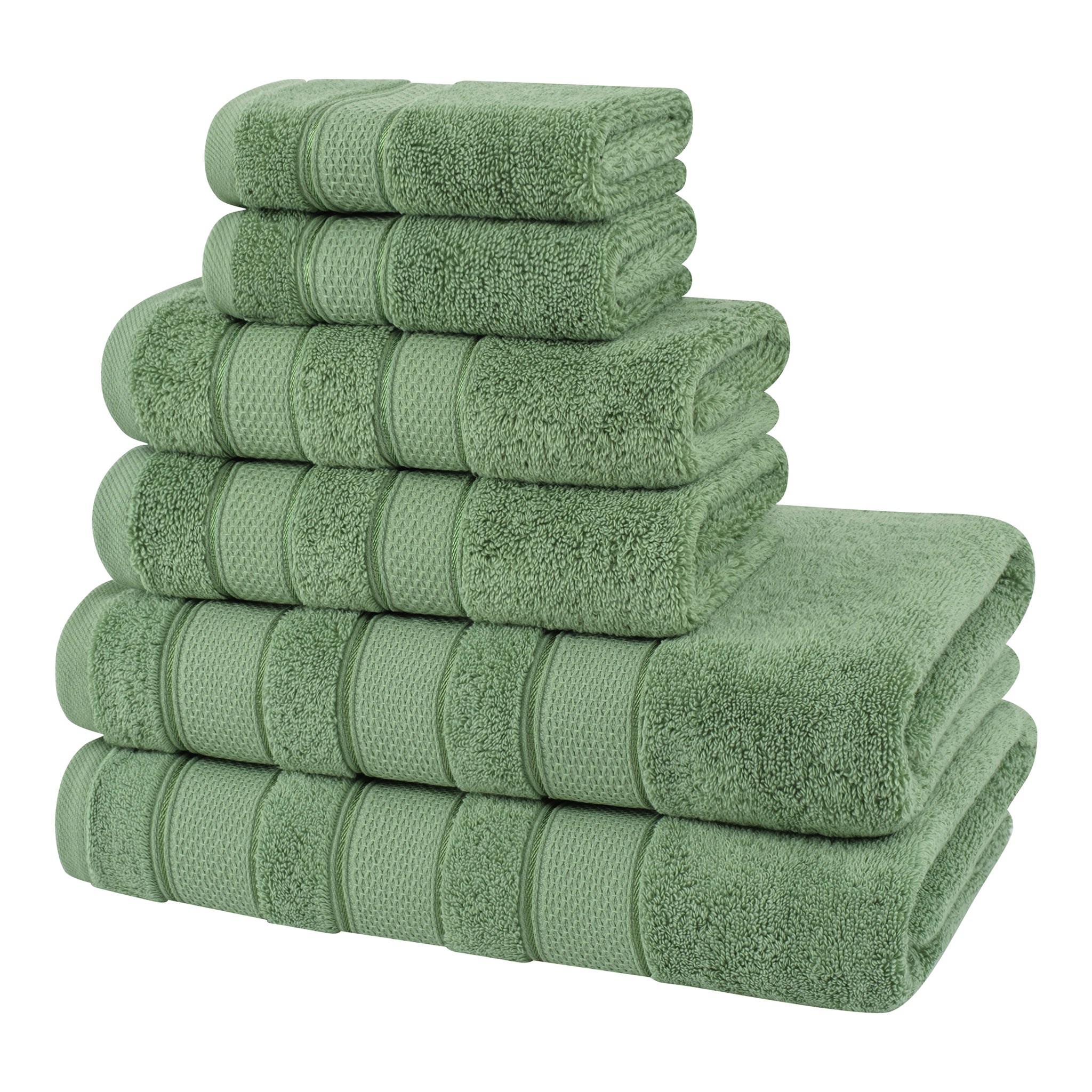 Salem 6 Piece 100% Turkish Combed Cotton Luxury Bath Towel Set - sage-green-5