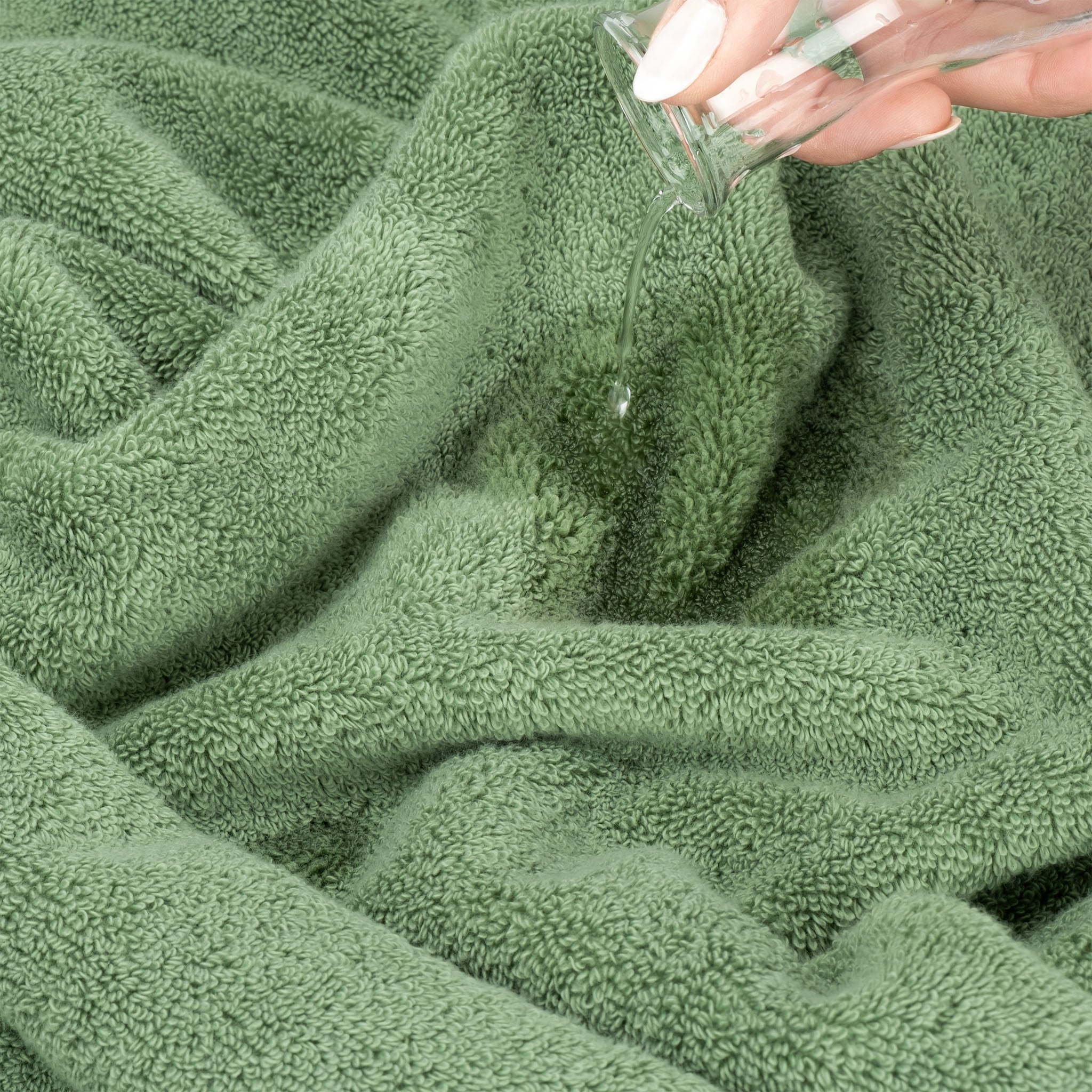 THYME & SAGE KITCHEN TOWELS TEXTURES (4) GREEN STRIPES 100% TURKISH COTTON  NWT