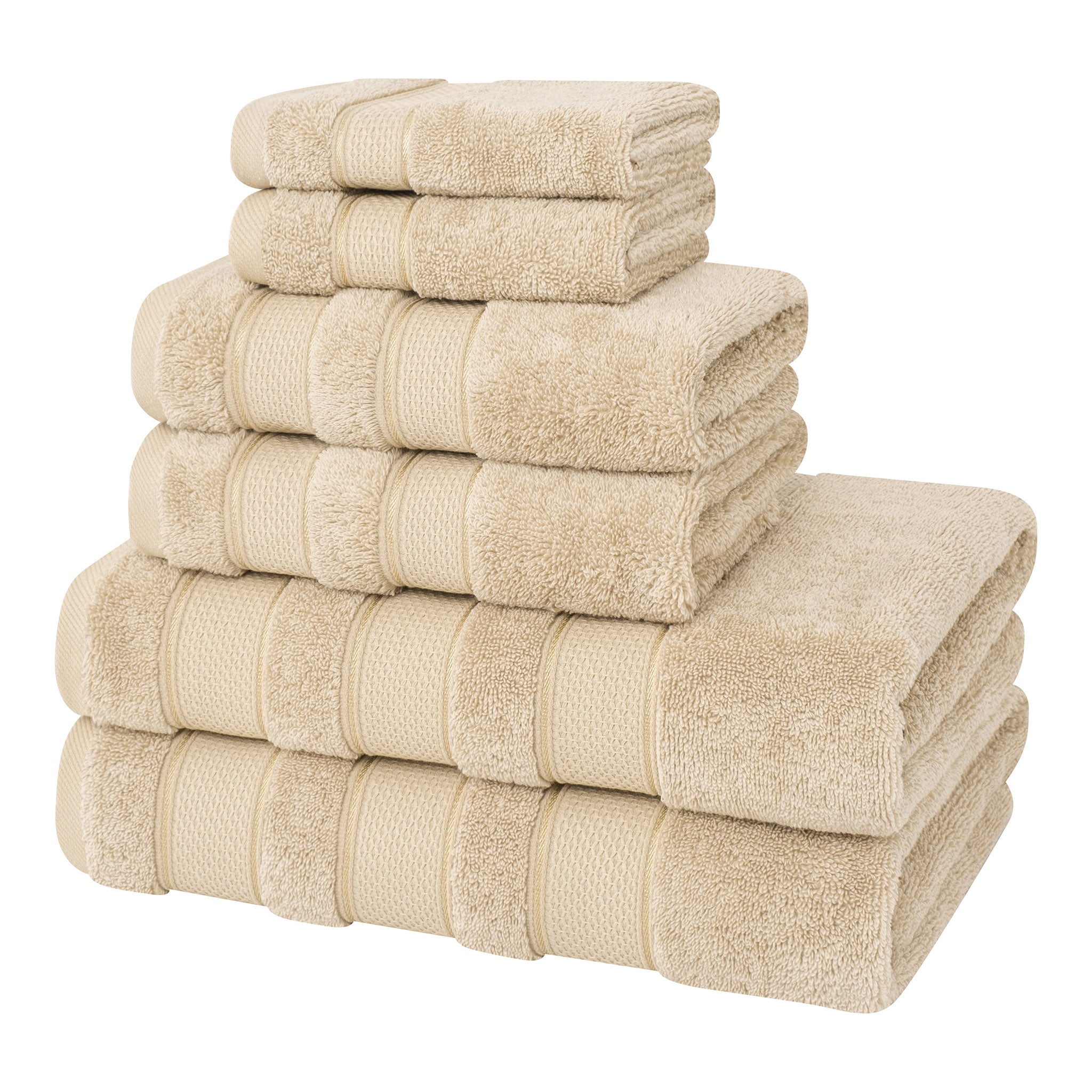 Salem 6 Piece 100% Turkish Combed Cotton Luxury Bath Towel Set - sand-taupe-5