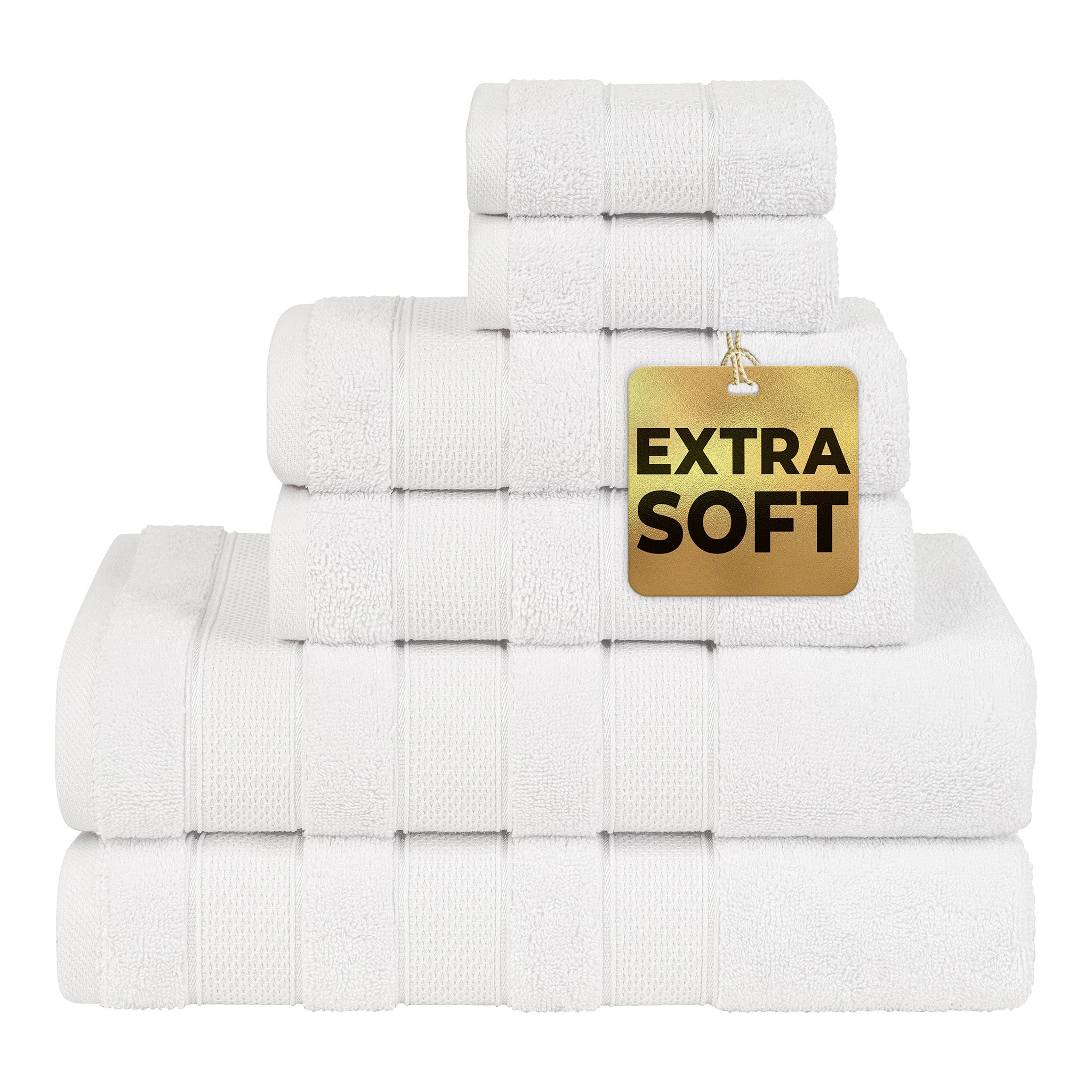 Salem 6 Piece 100% Turkish Combed Cotton Luxury Bath Towel Set - white-1