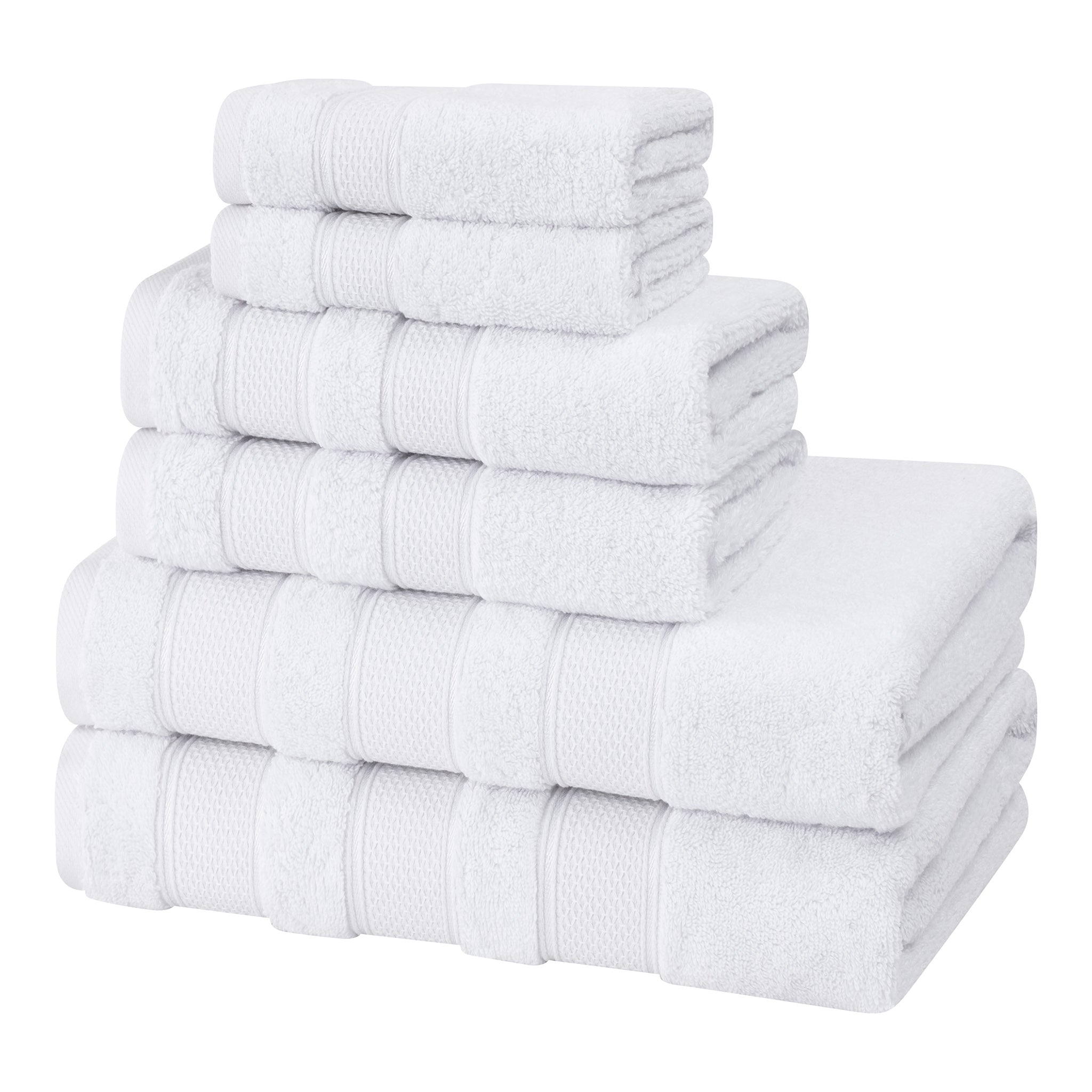 Salem 6 Piece 100% Turkish Combed Cotton Luxury Bath Towel Set - white-5