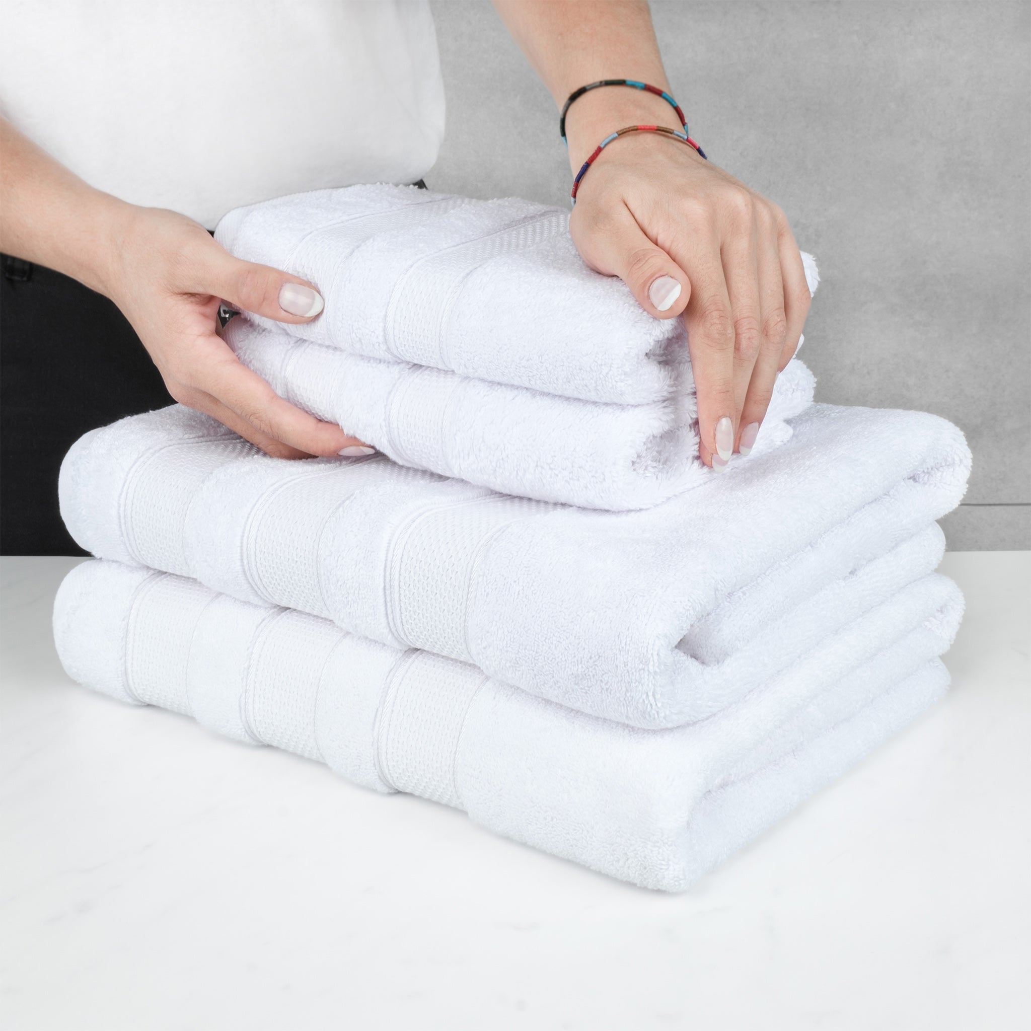 Salem 6 Piece 100% Turkish Combed Cotton Luxury Bath Towel Set - white-6