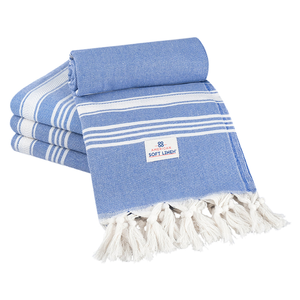 American Soft Linen Turkish Peshtemal Beach Towels, Cotton 4 Pack, 40" x 70" Size, Swim Towels for Beach and Pool Towels