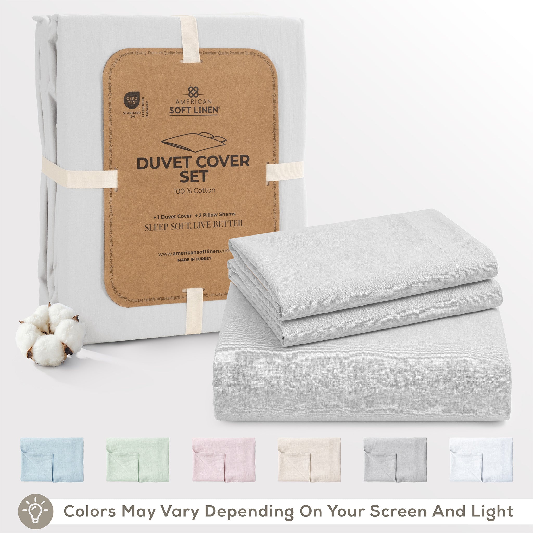 American Soft Linen 100% Washed Cotton Percale Duvet Cover Set – Soft Breathable Bedding Set with Pillow Shams