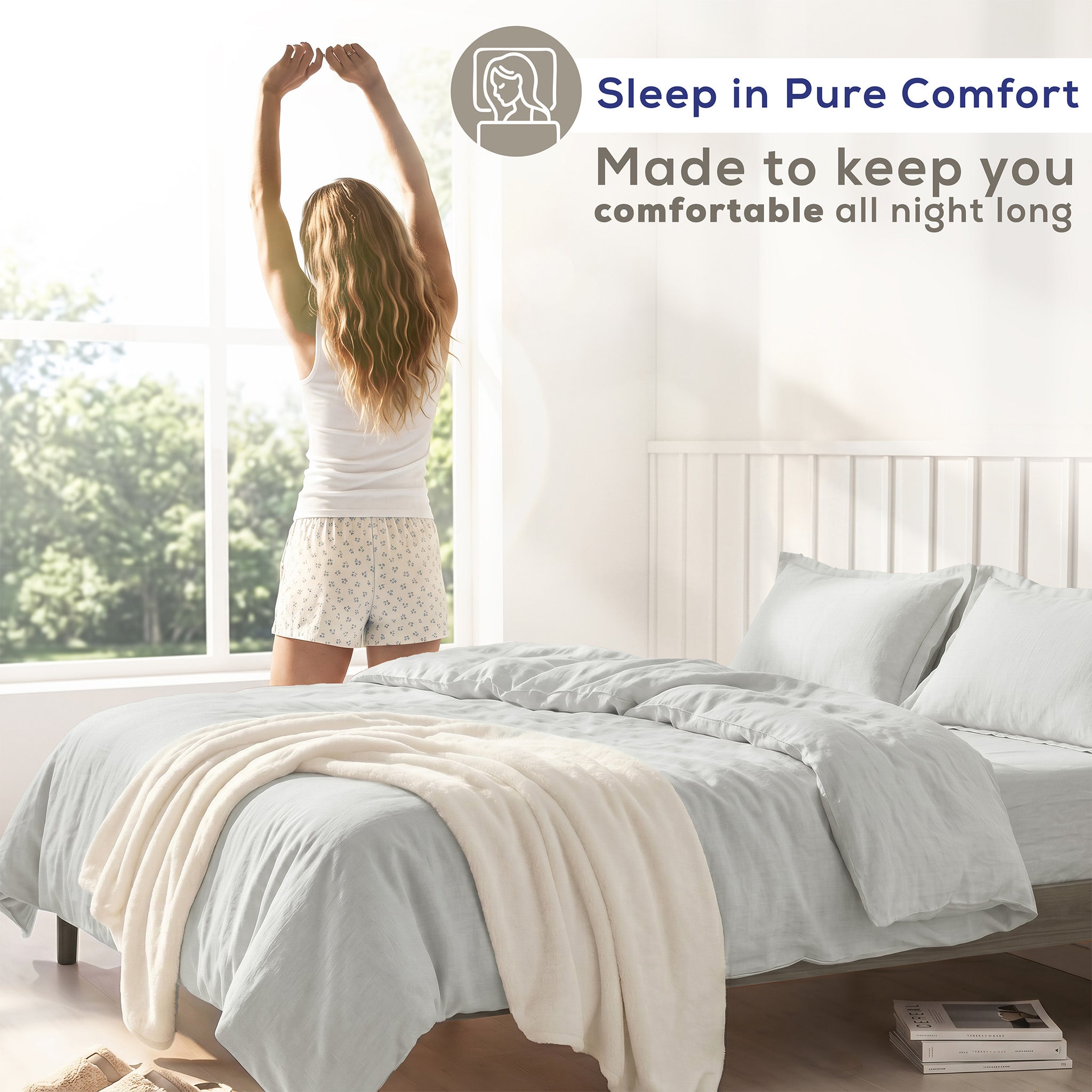 American Soft Linen 100% Washed Cotton Percale Duvet Cover Set – Soft Breathable Bedding Set with Pillow Shams