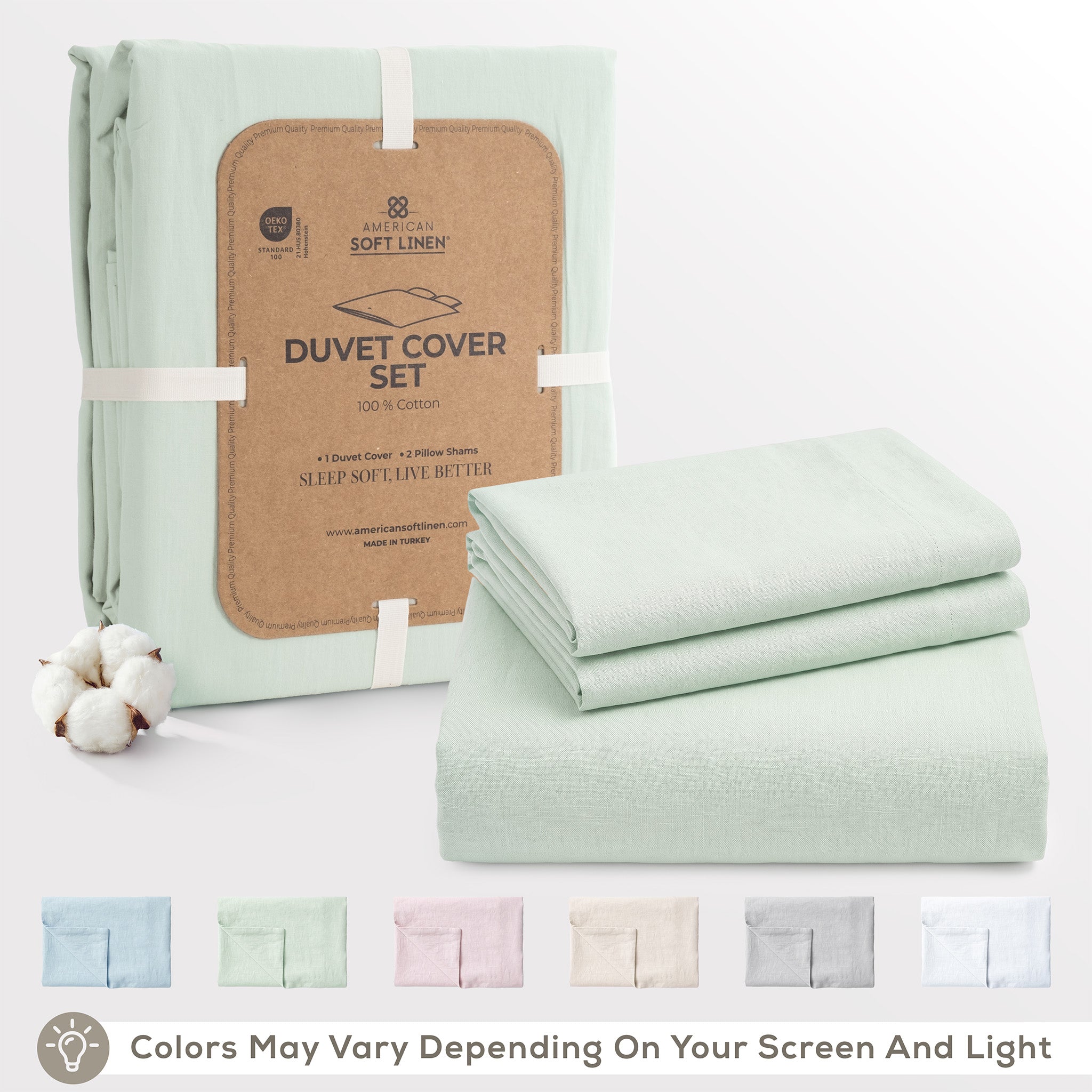 American Soft Linen 100% Washed Cotton Percale Duvet Cover Set – Soft Breathable Bedding Set with Pillow Shams