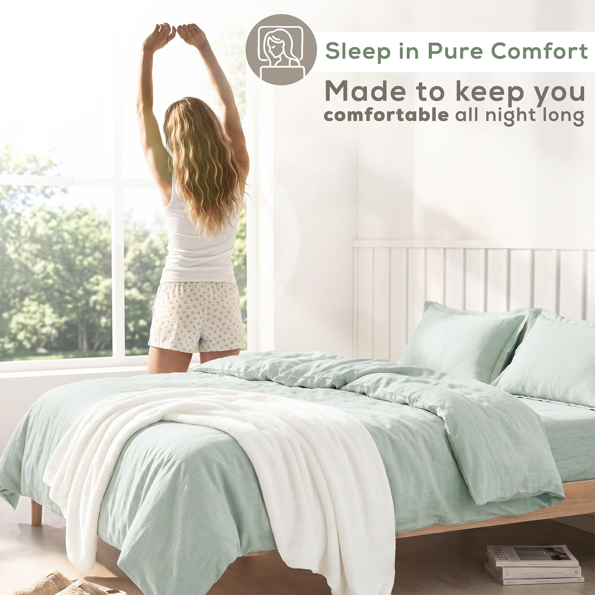 American Soft Linen 100% Washed Cotton Percale Duvet Cover Set – Soft Breathable Bedding Set with Pillow Shams