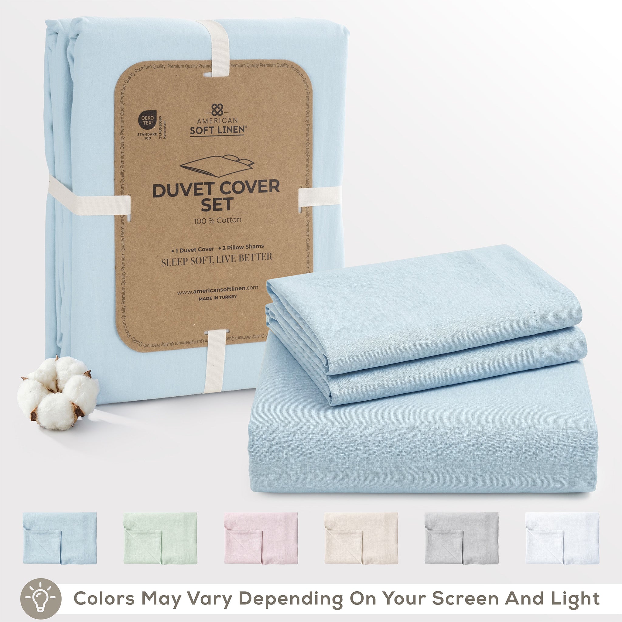 American Soft Linen 100% Washed Cotton Percale Duvet Cover Set – Soft Breathable Bedding Set with Pillow Shams