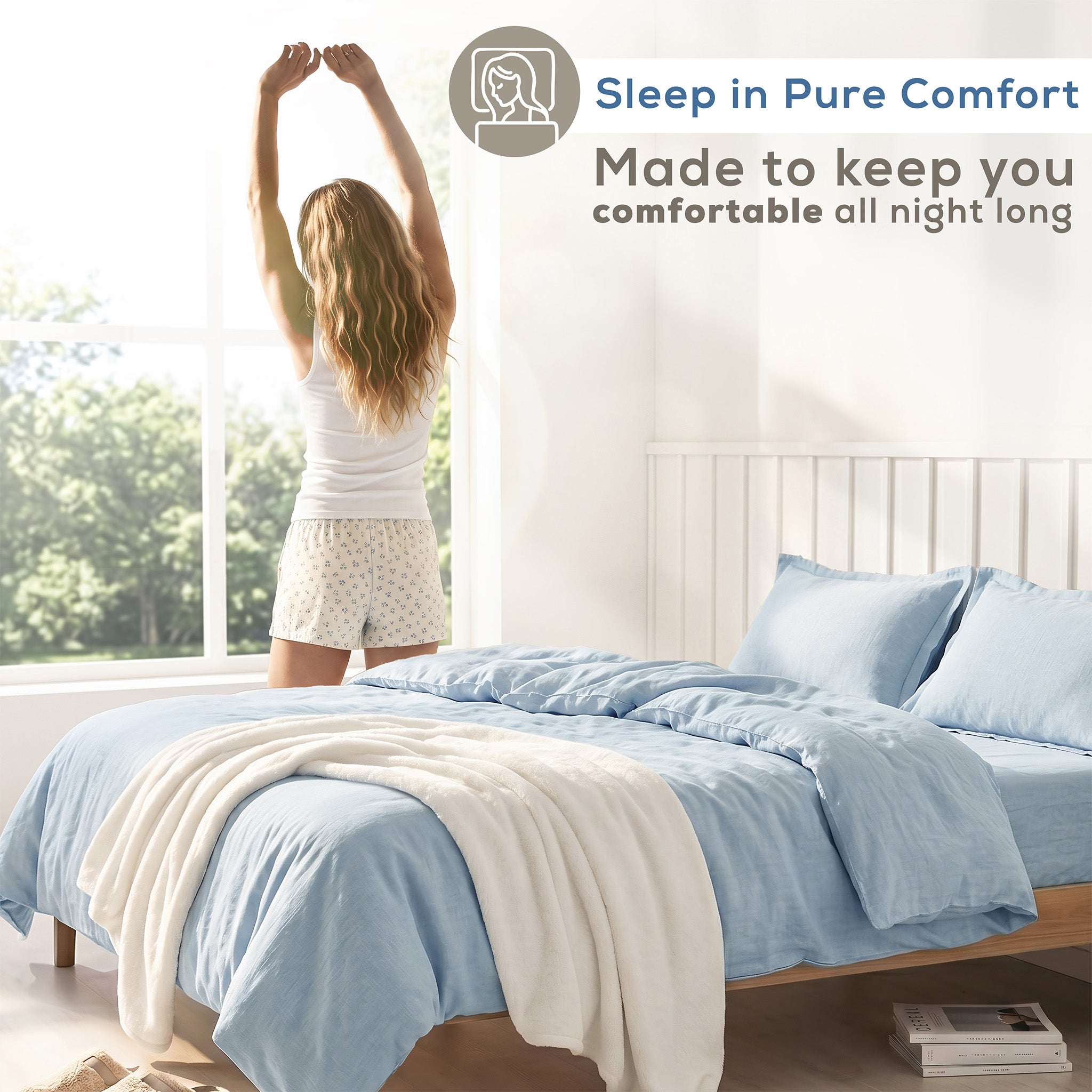 American Soft Linen 100% Washed Cotton Percale Duvet Cover Set – Soft Breathable Bedding Set with Pillow Shams