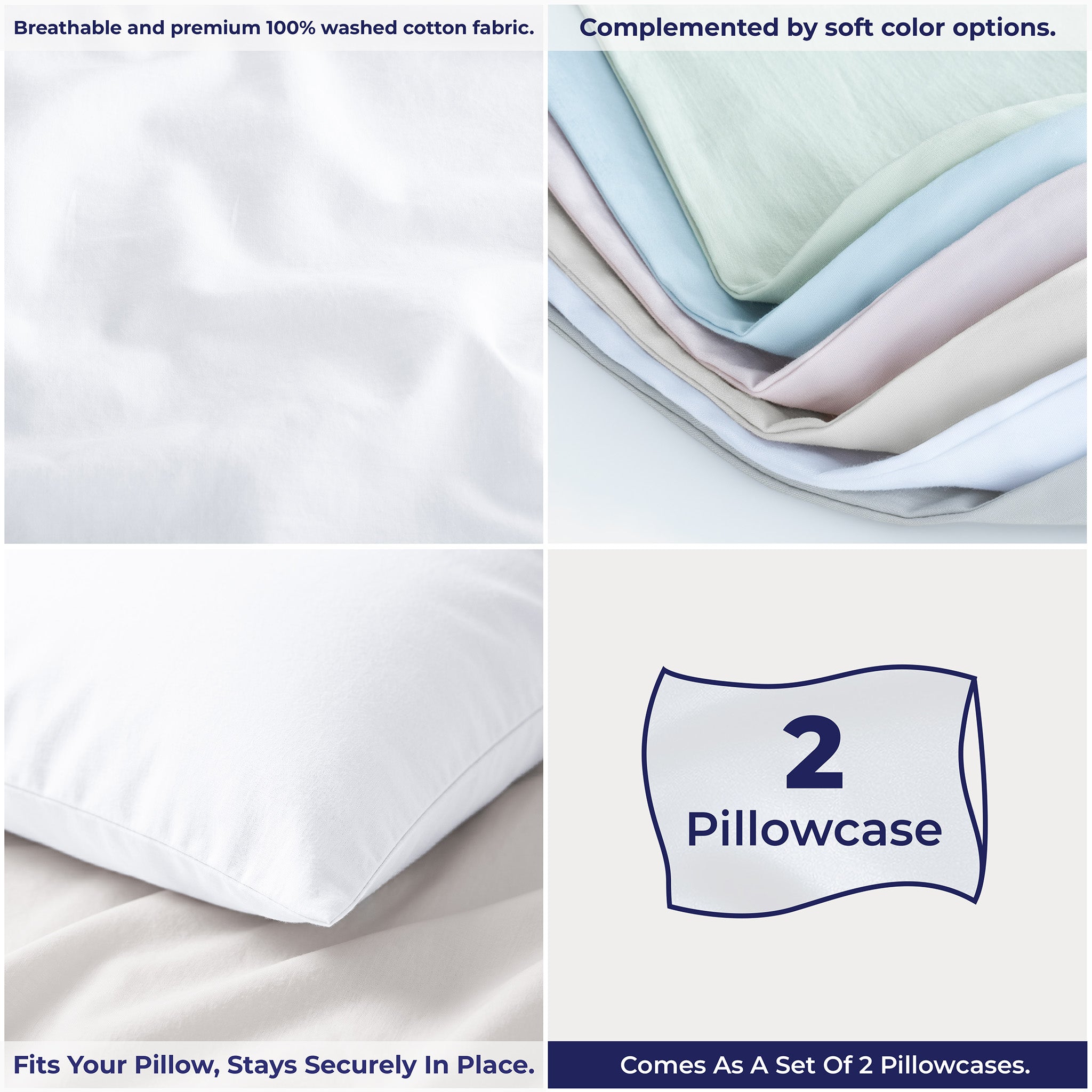 American Soft Linen 100% Washed Cotton Percale Pillowcase Set (2 Pack) – Soft Breathable Pillow Covers