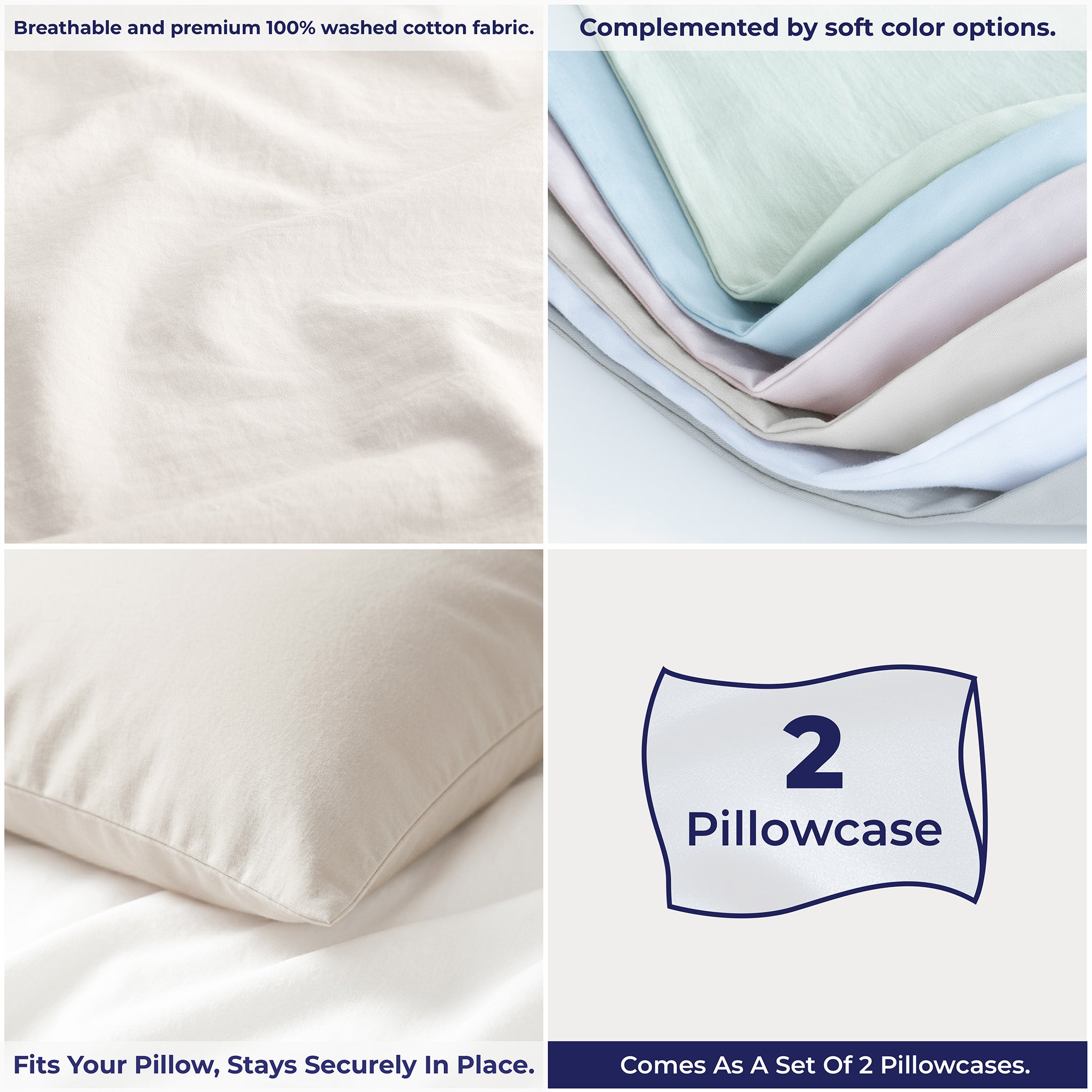 American Soft Linen 100% Washed Cotton Percale Pillowcase Set (2 Pack) – Soft Breathable Pillow Covers
