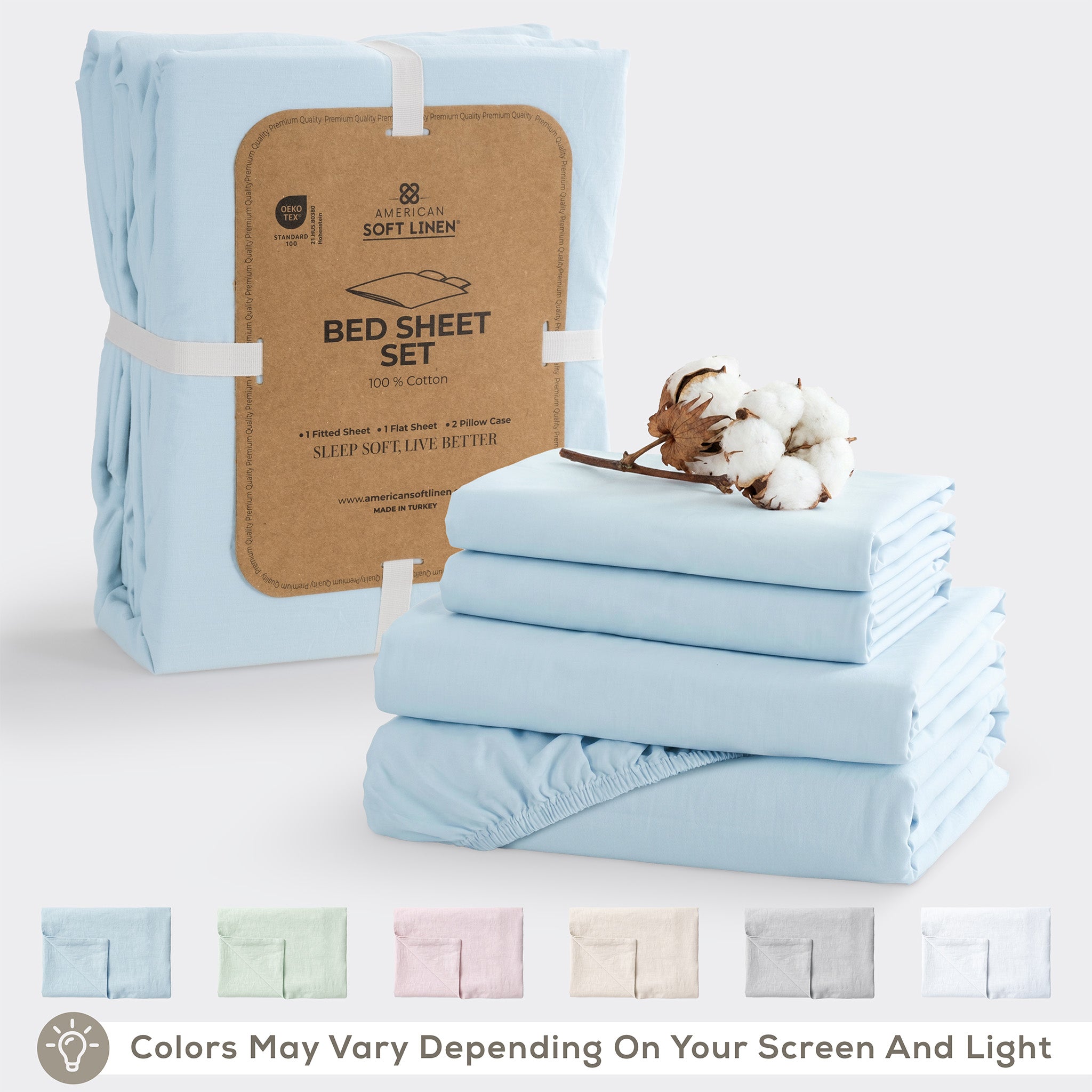 American Soft Linen 100% Washed Cotton Percale Sheet Set – Soft Breathable Bedding with Pillowcases